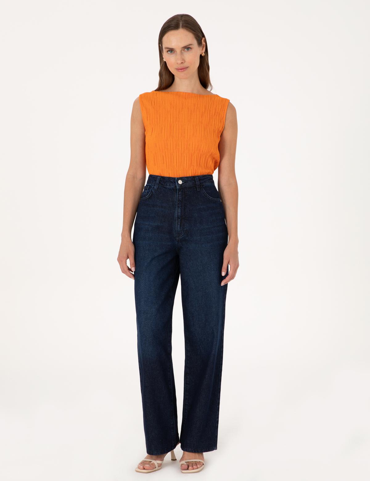 Lacivert Waist Flare Fit Jean Pantolon