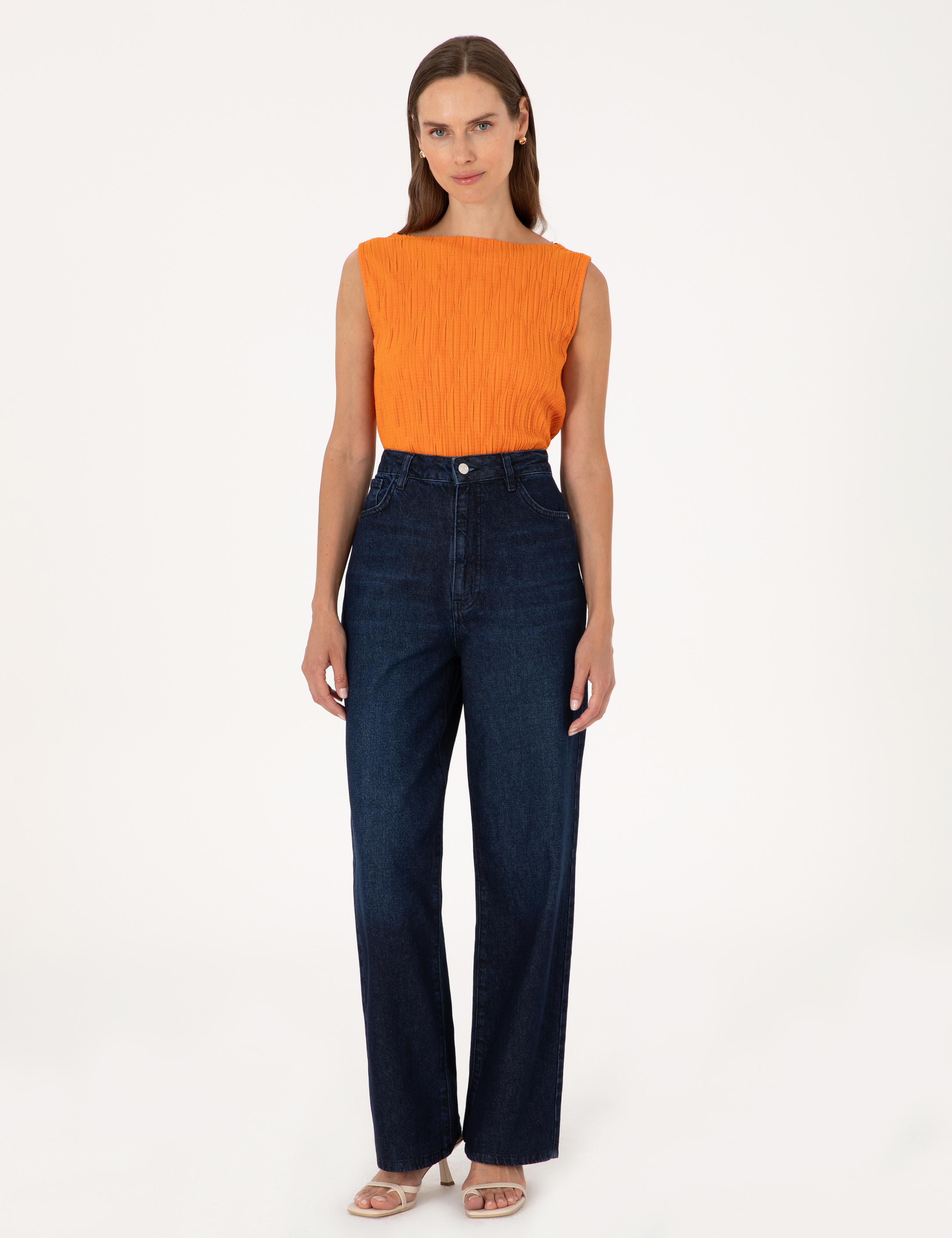 Lacivert Waist Flare Fit Jean Pantolon
