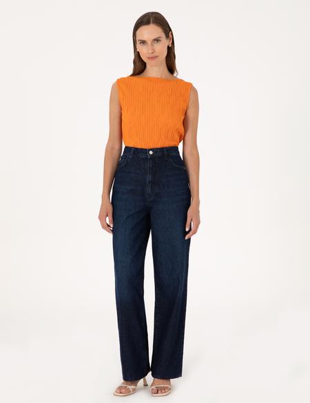 Lacivert Waist Flare Fit Jean Pantolon