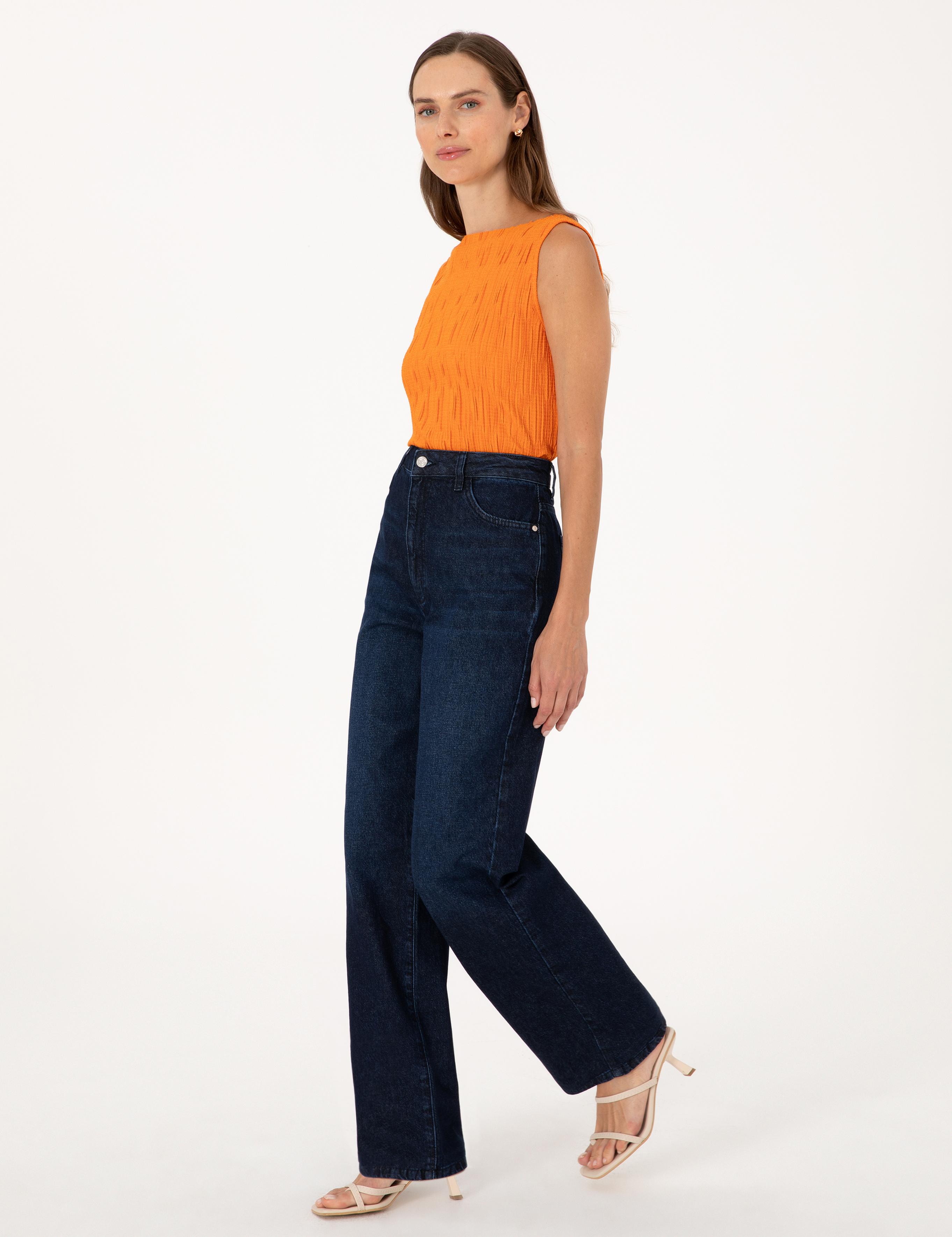 Lacivert Waist Flare Fit Jean Pantolon