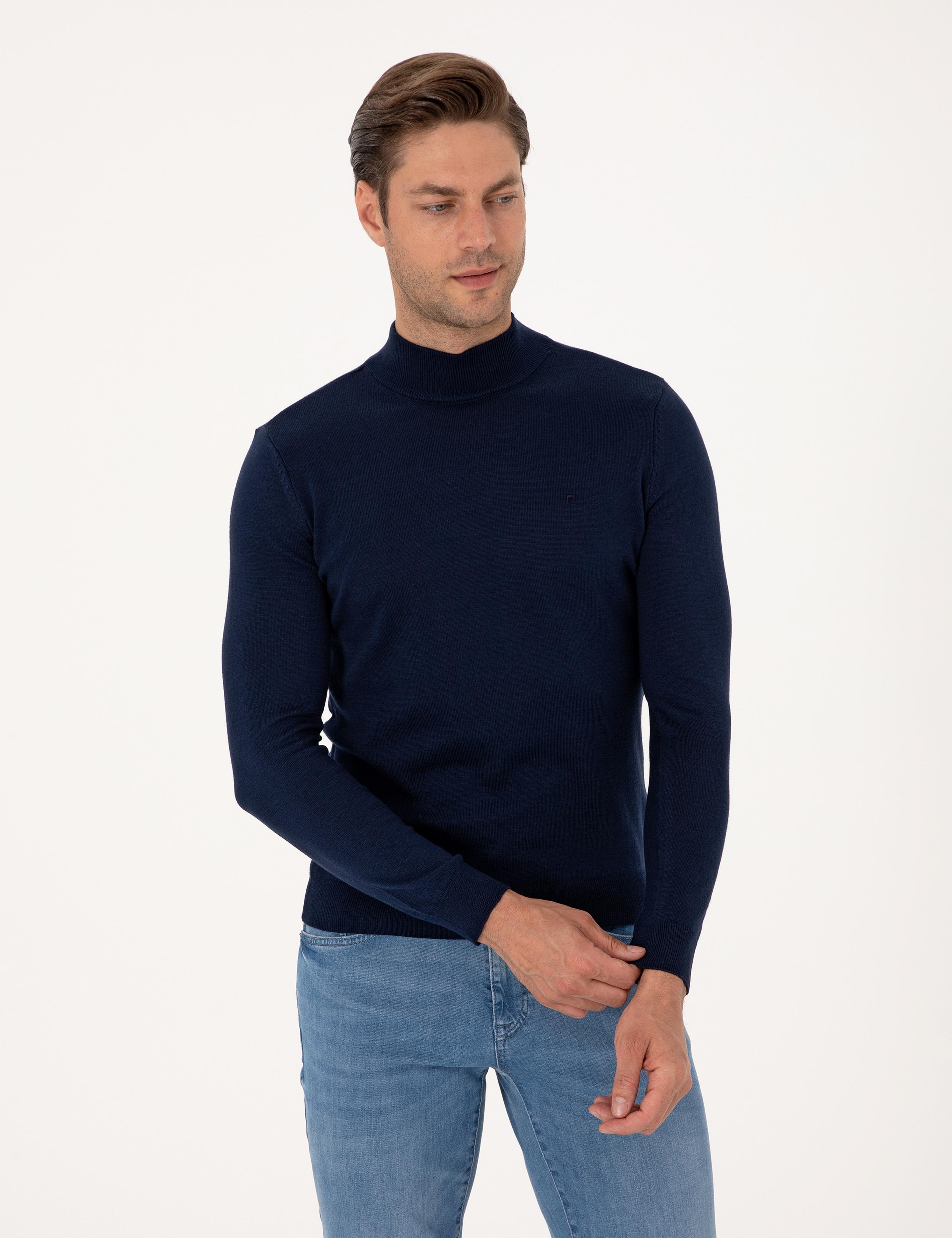Açık Lacivert Slim Fit Basic Kazak