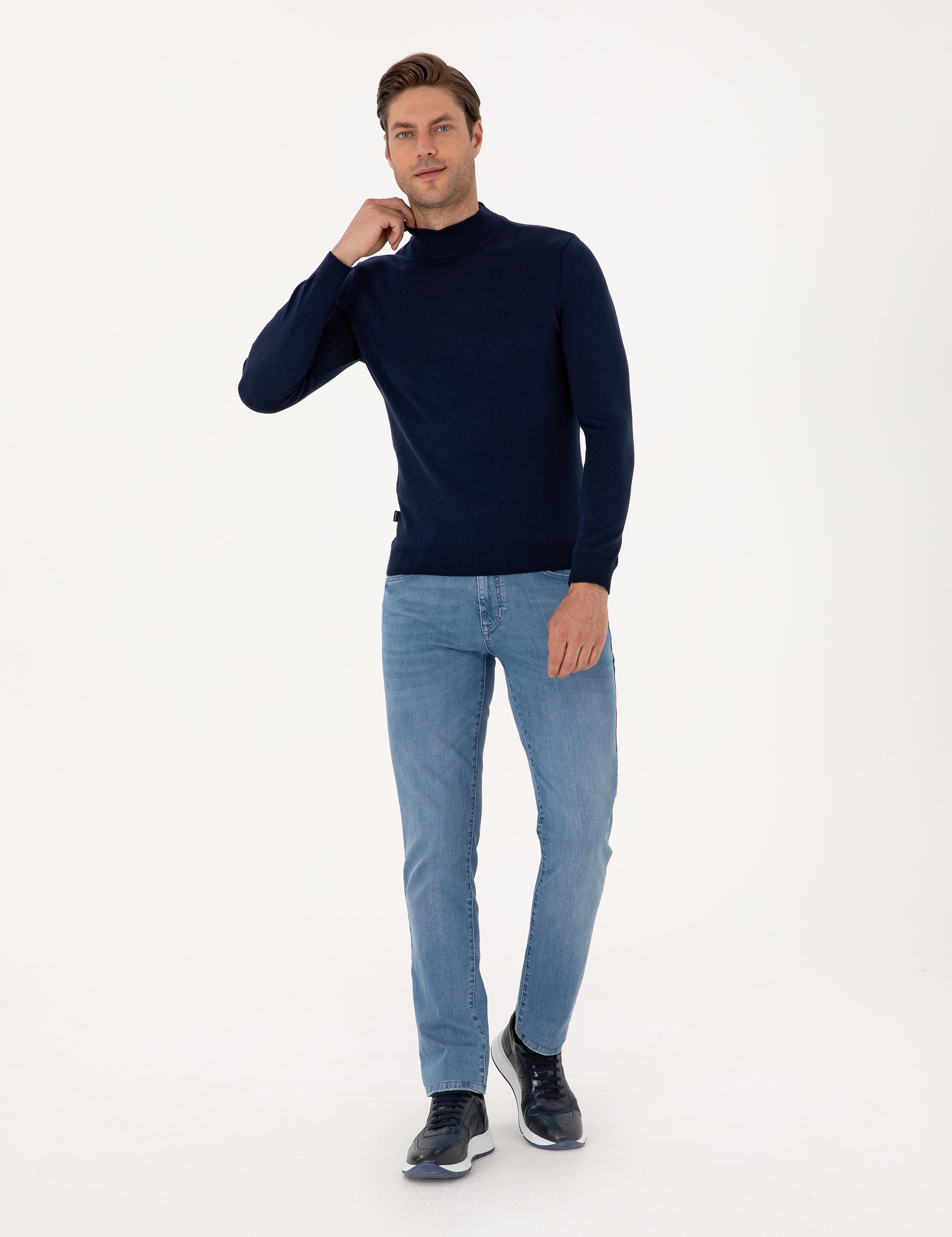 Açık Lacivert Slim Fit Basic Kazak