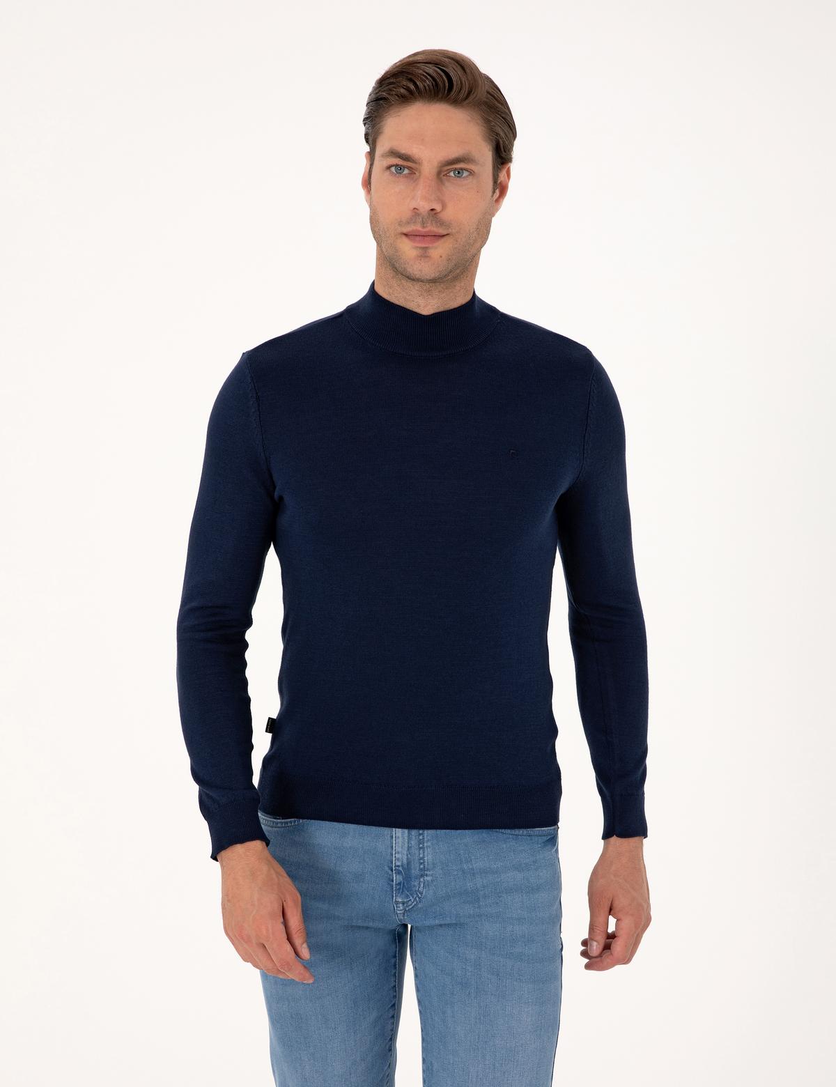Açık Lacivert Slim Fit Basic Kazak