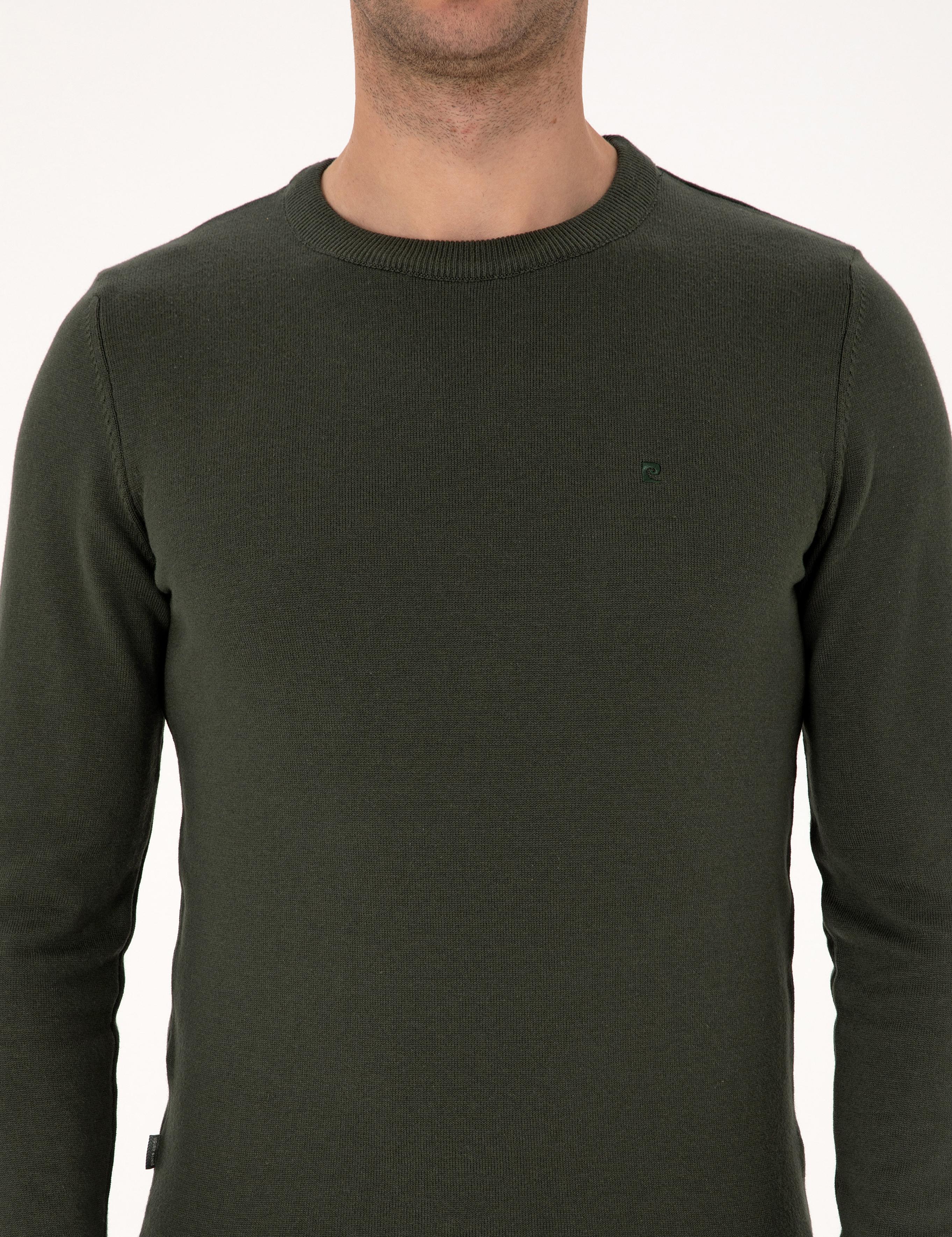 Koyu Haki Slim Fit Basic Kazak