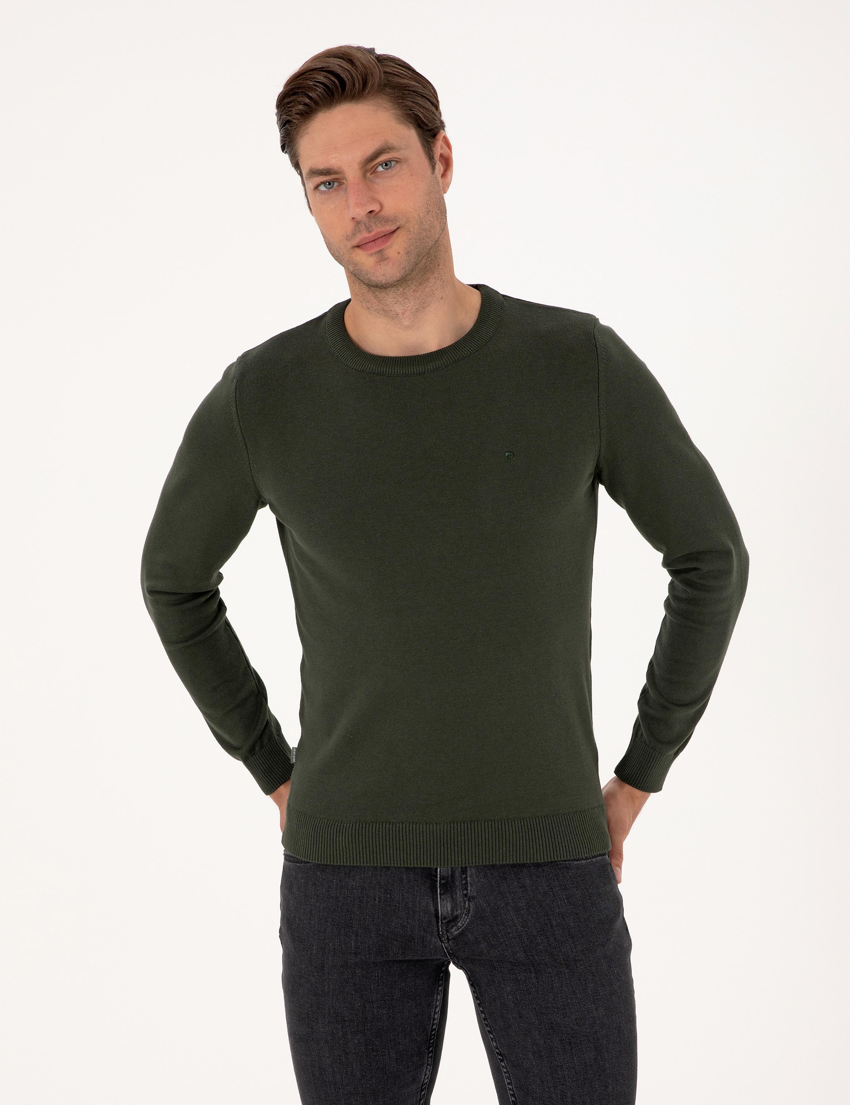 Koyu Haki Slim Fit Basic Kazak