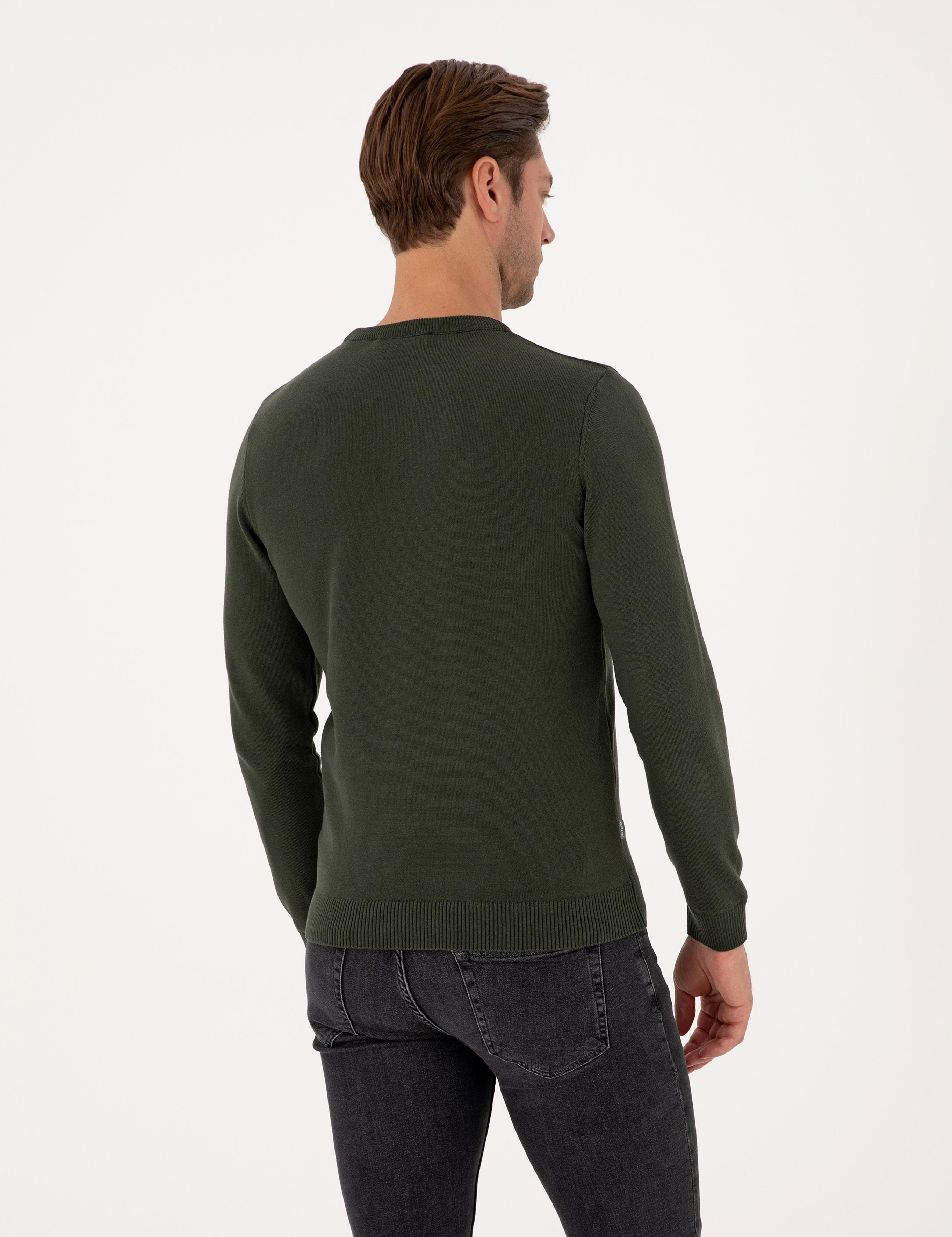 Koyu Haki Slim Fit Basic Kazak