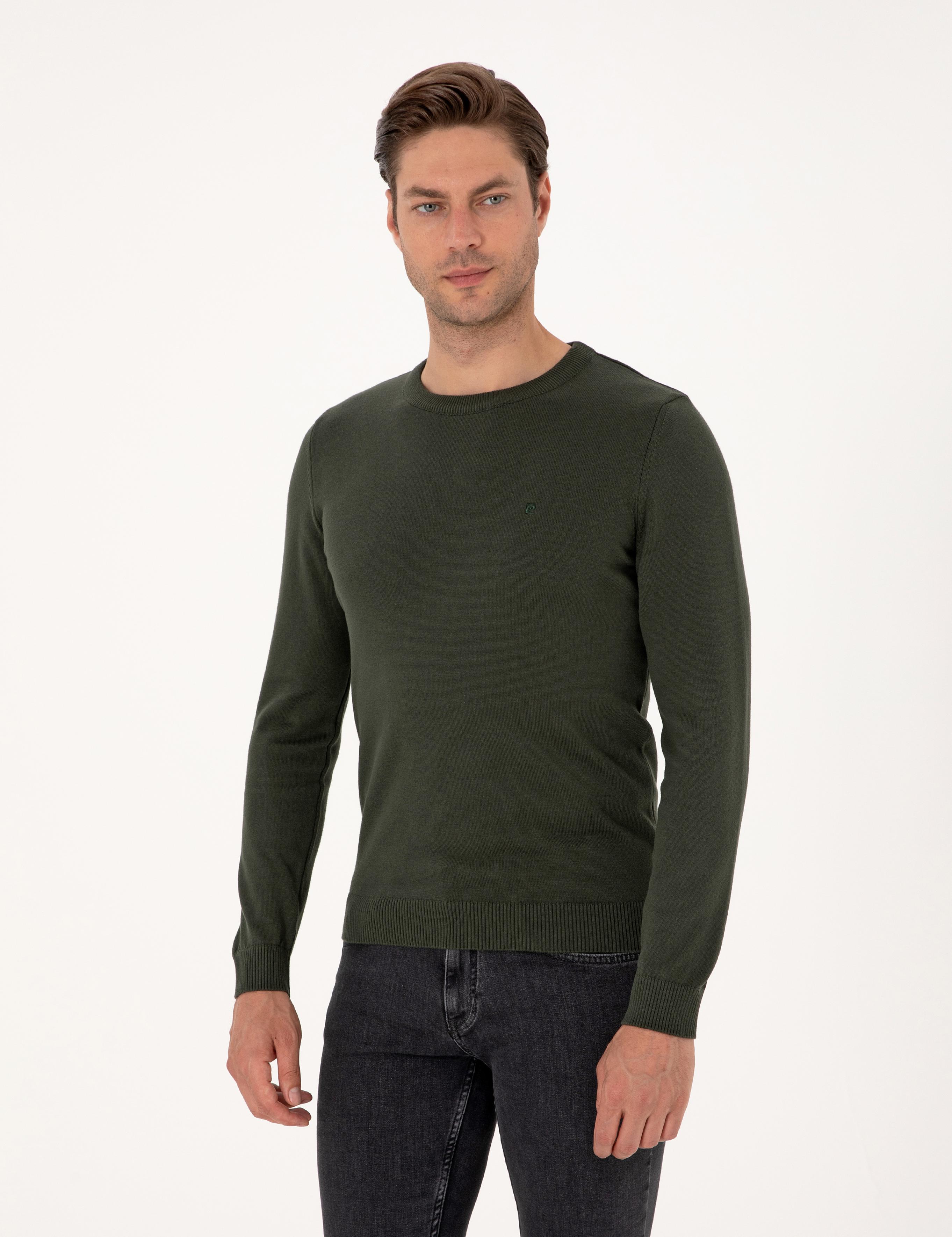 Koyu Haki Slim Fit Basic Kazak