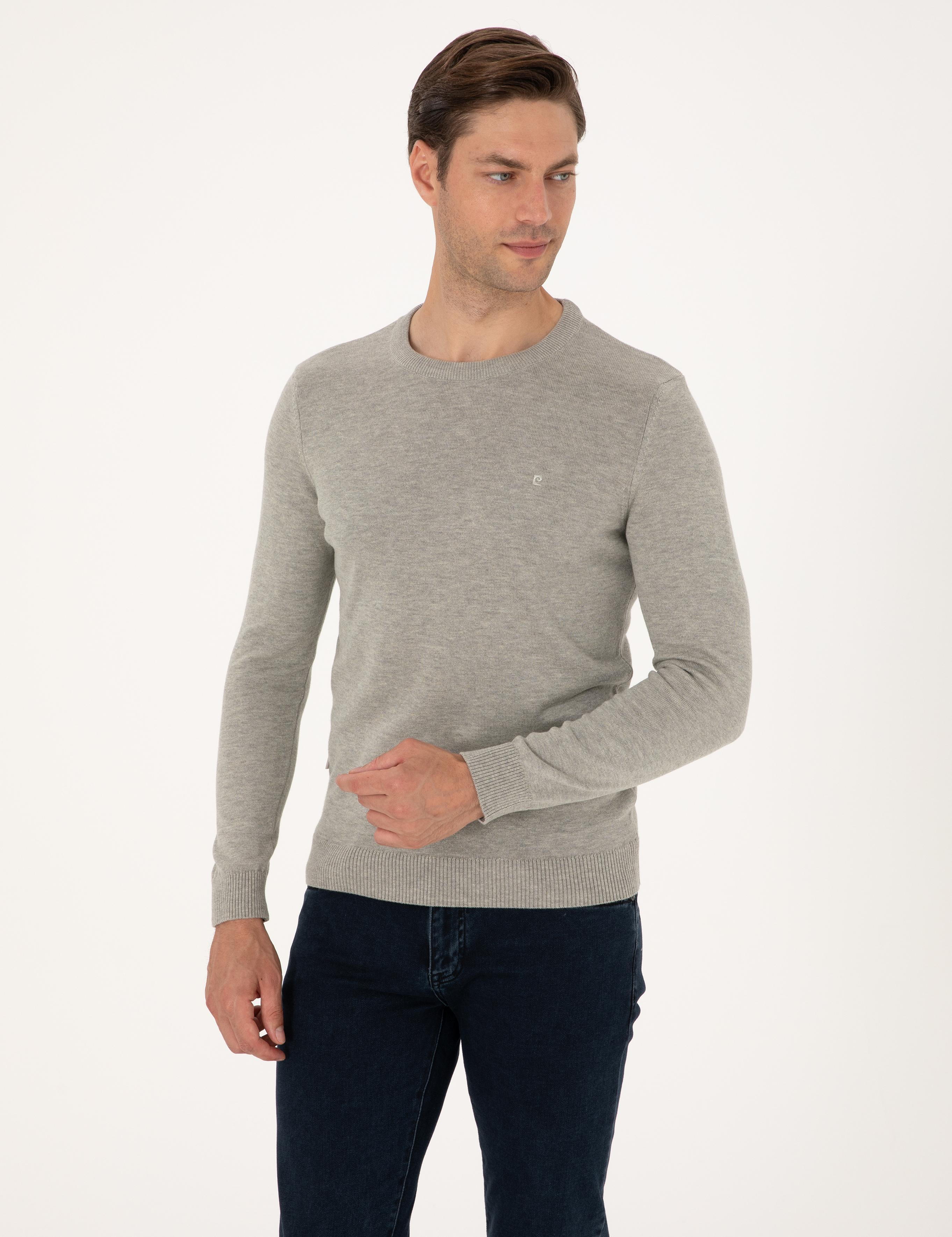 Açık Gri Melanj Slim Fit Basic Kazak