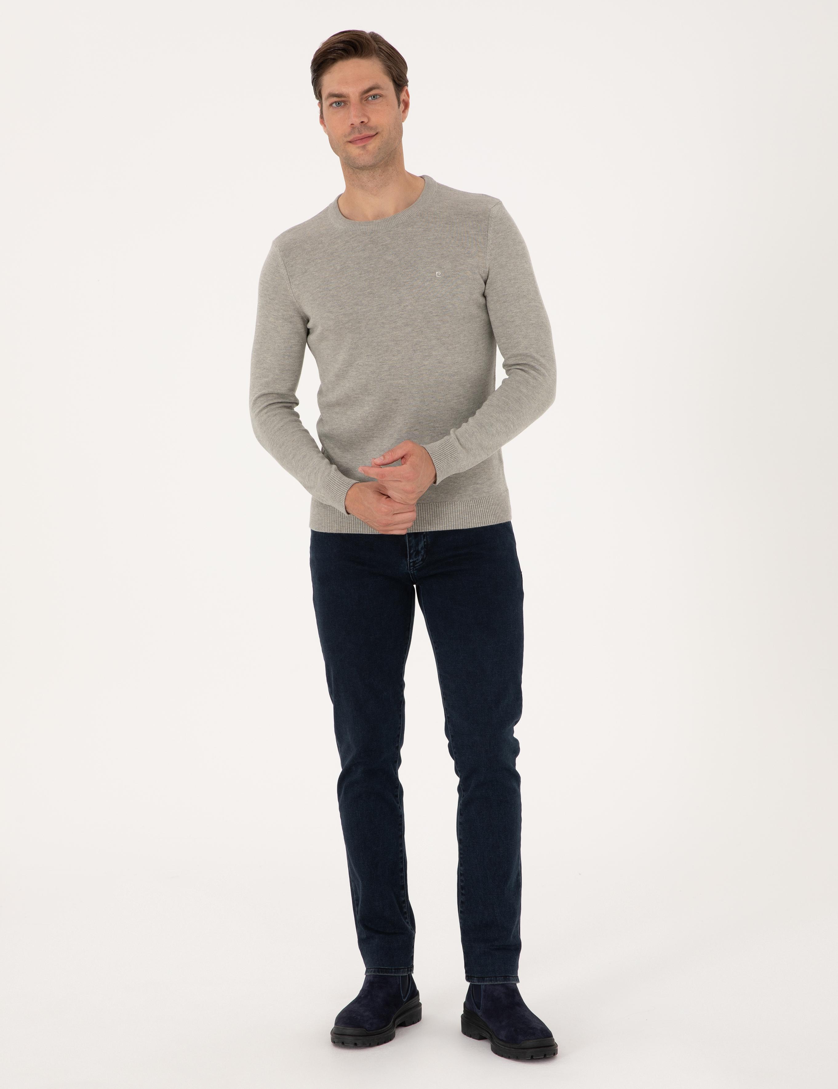 Açık Gri Melanj Slim Fit Basic Kazak