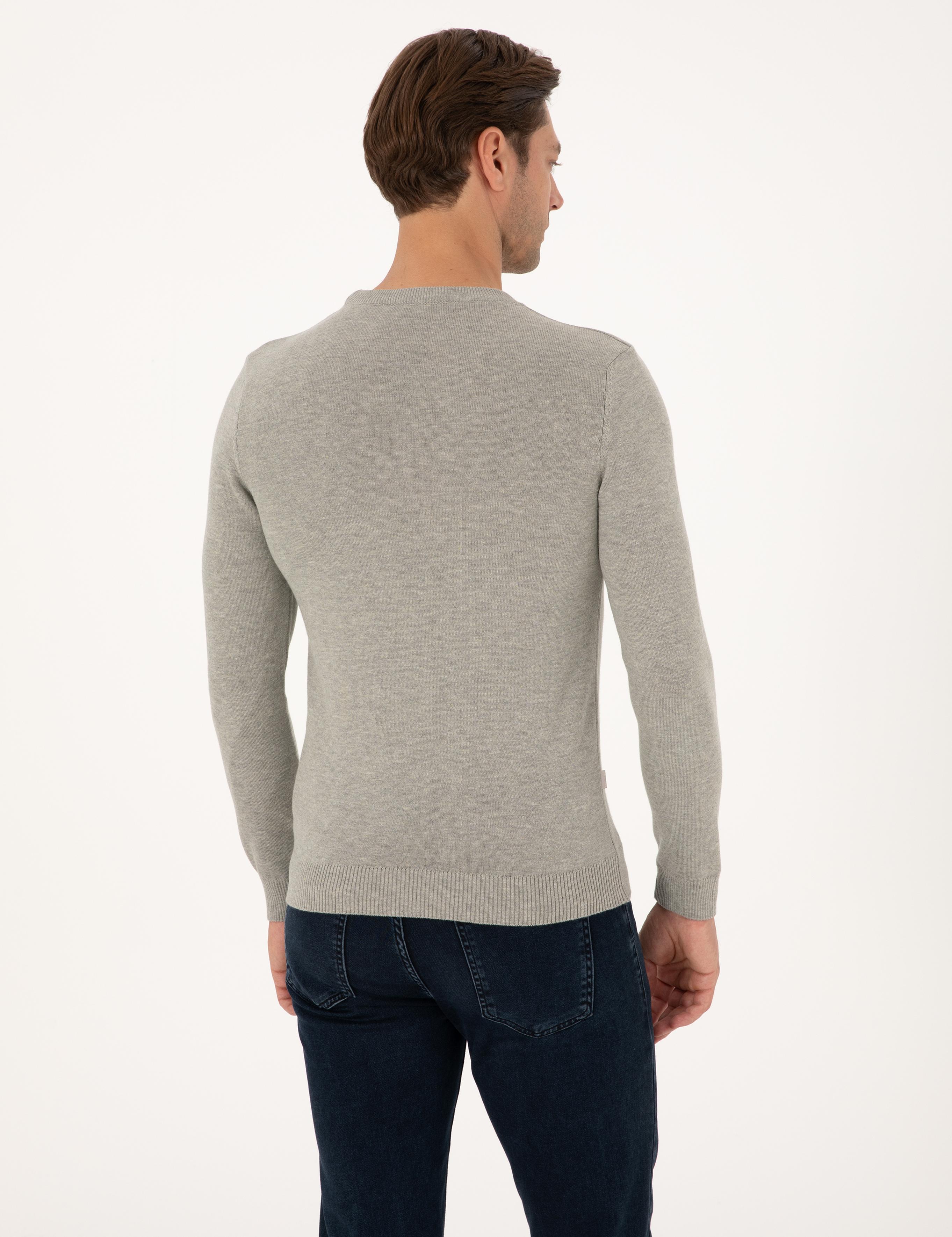 Açık Gri Melanj Slim Fit Basic Kazak