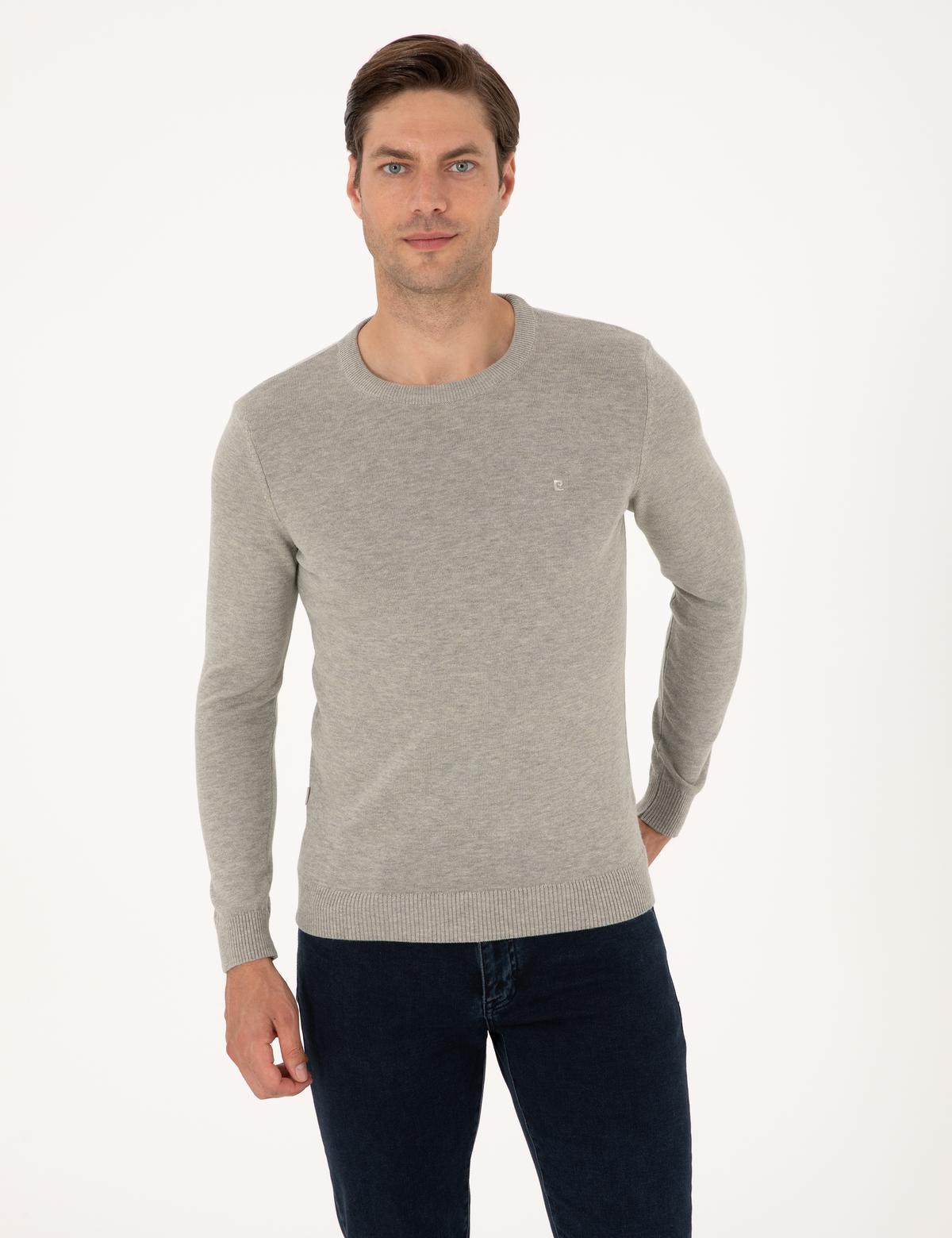 Açık Gri Melanj Slim Fit Basic Kazak