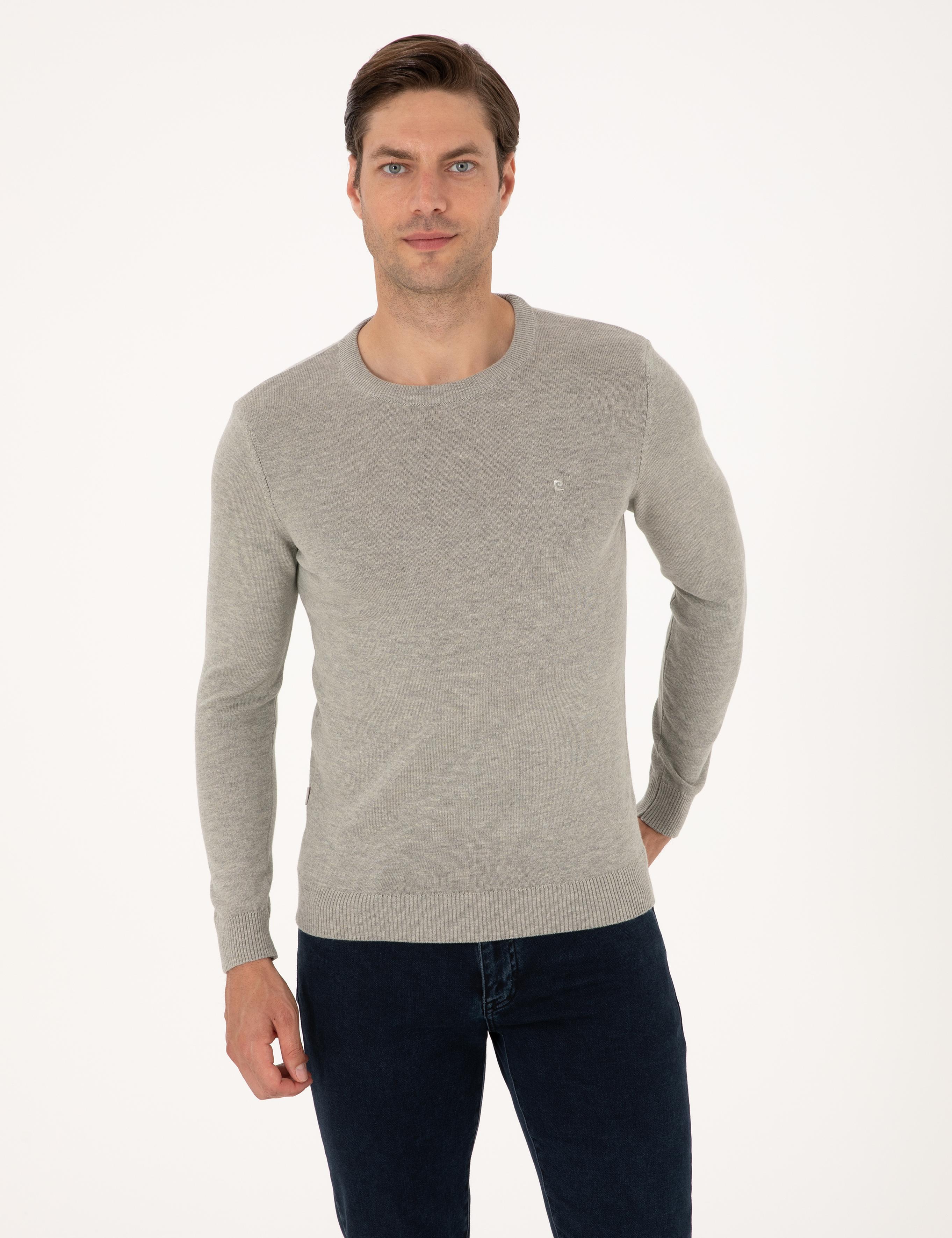 Açık Gri Melanj Slim Fit Basic Kazak