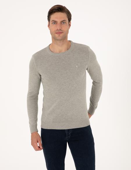 Açık Gri Melanj Slim Fit Basic Kazak