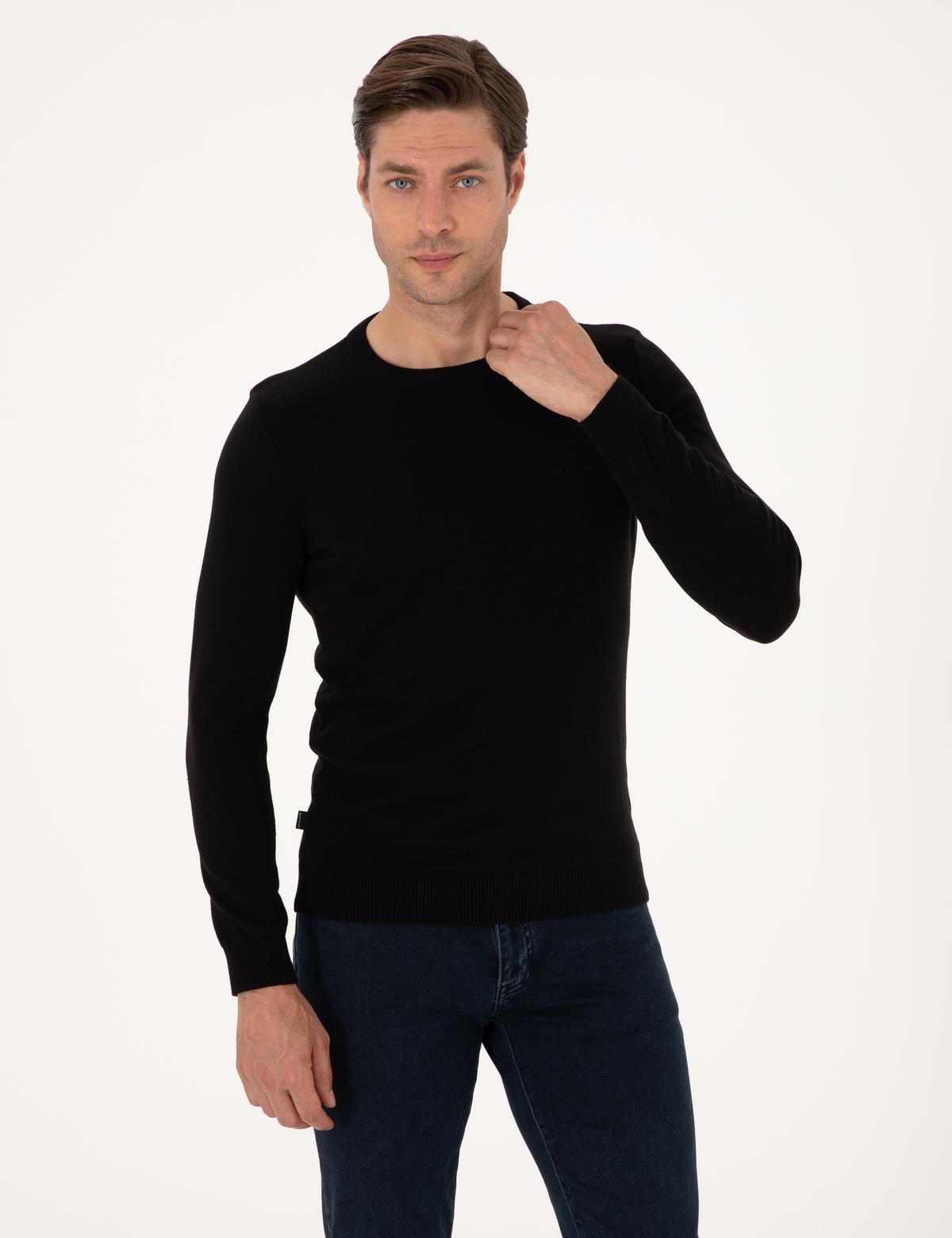 Siyah Slim Fit Basic Kazak