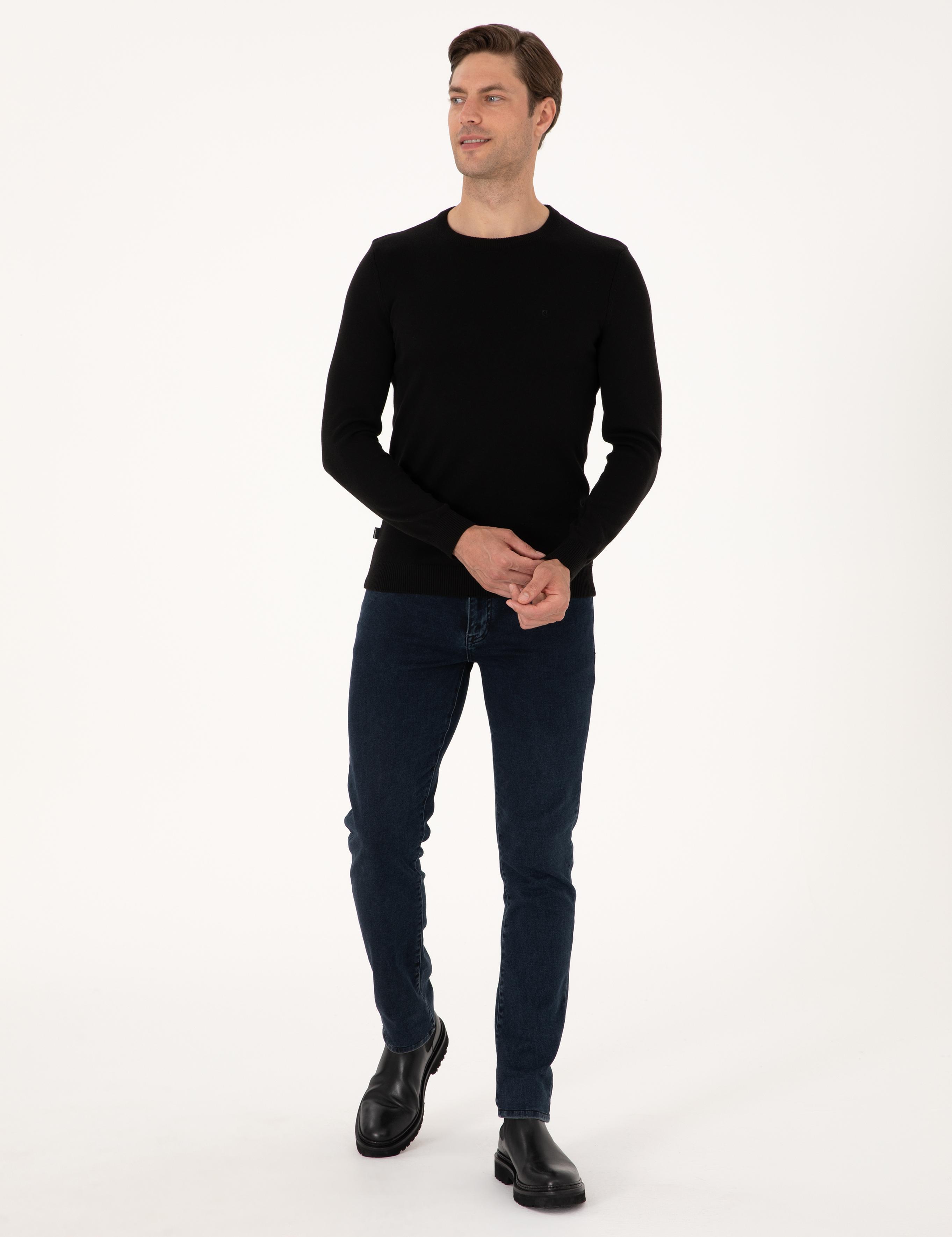 Siyah Slim Fit Basic Kazak