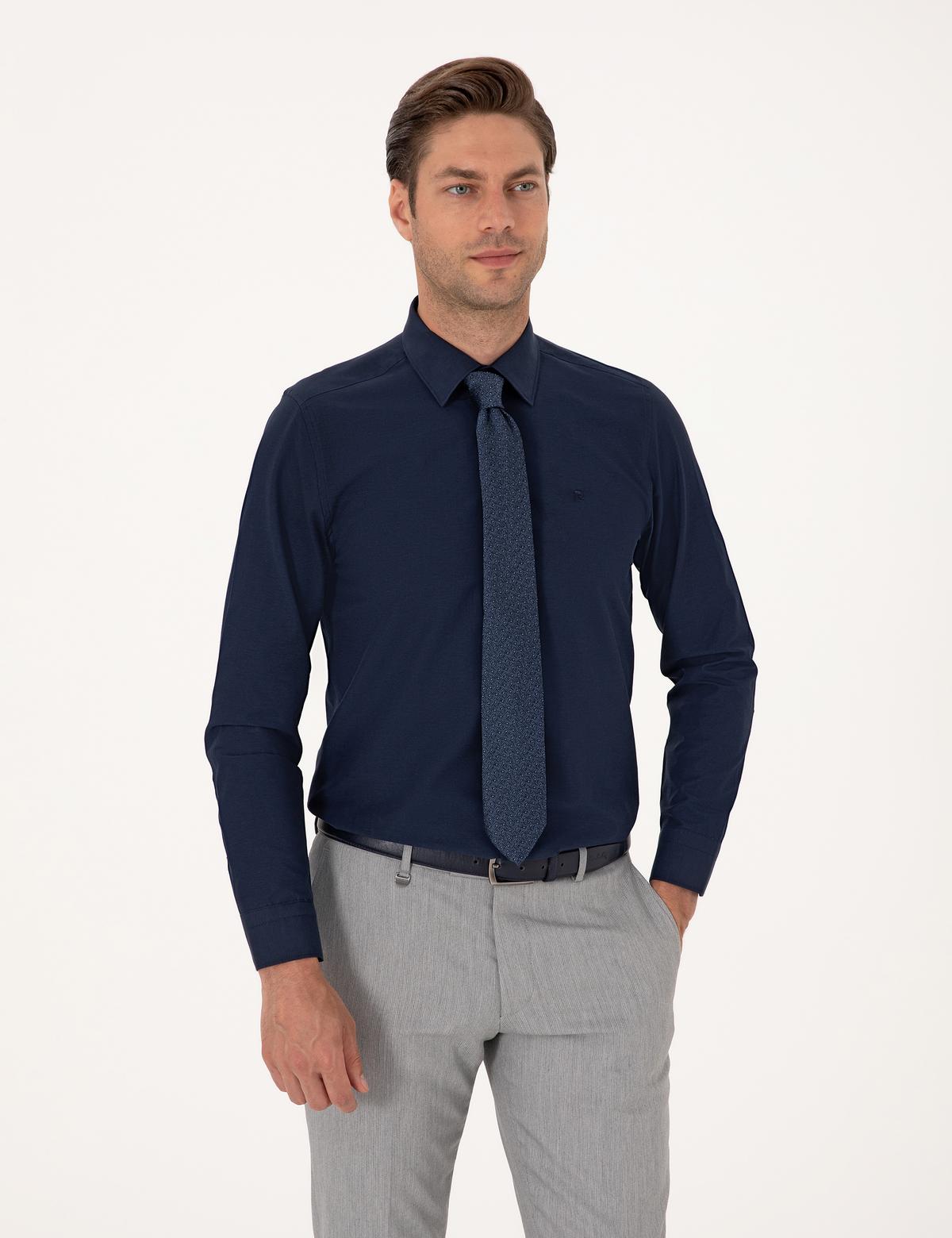 Lacivert Slim Fit Basic Gömlek