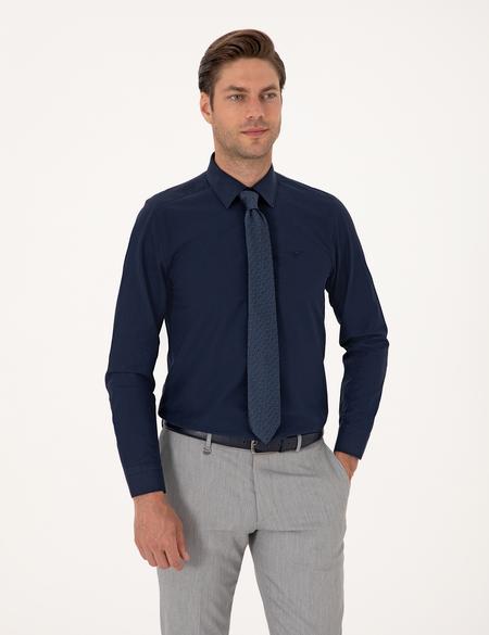 Lacivert Slim Fit Basic Gömlek