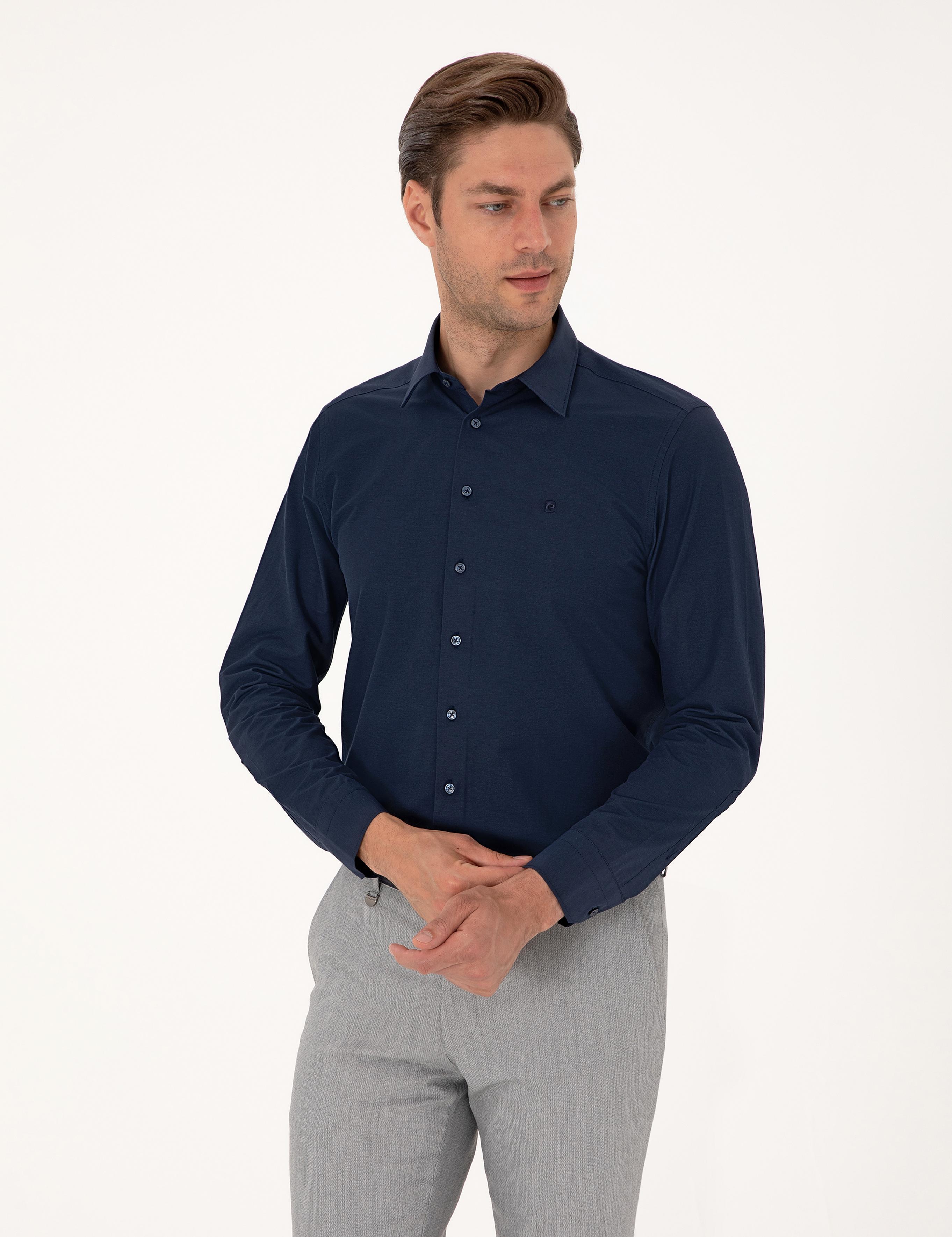 Lacivert Slim Fit Basic Gömlek