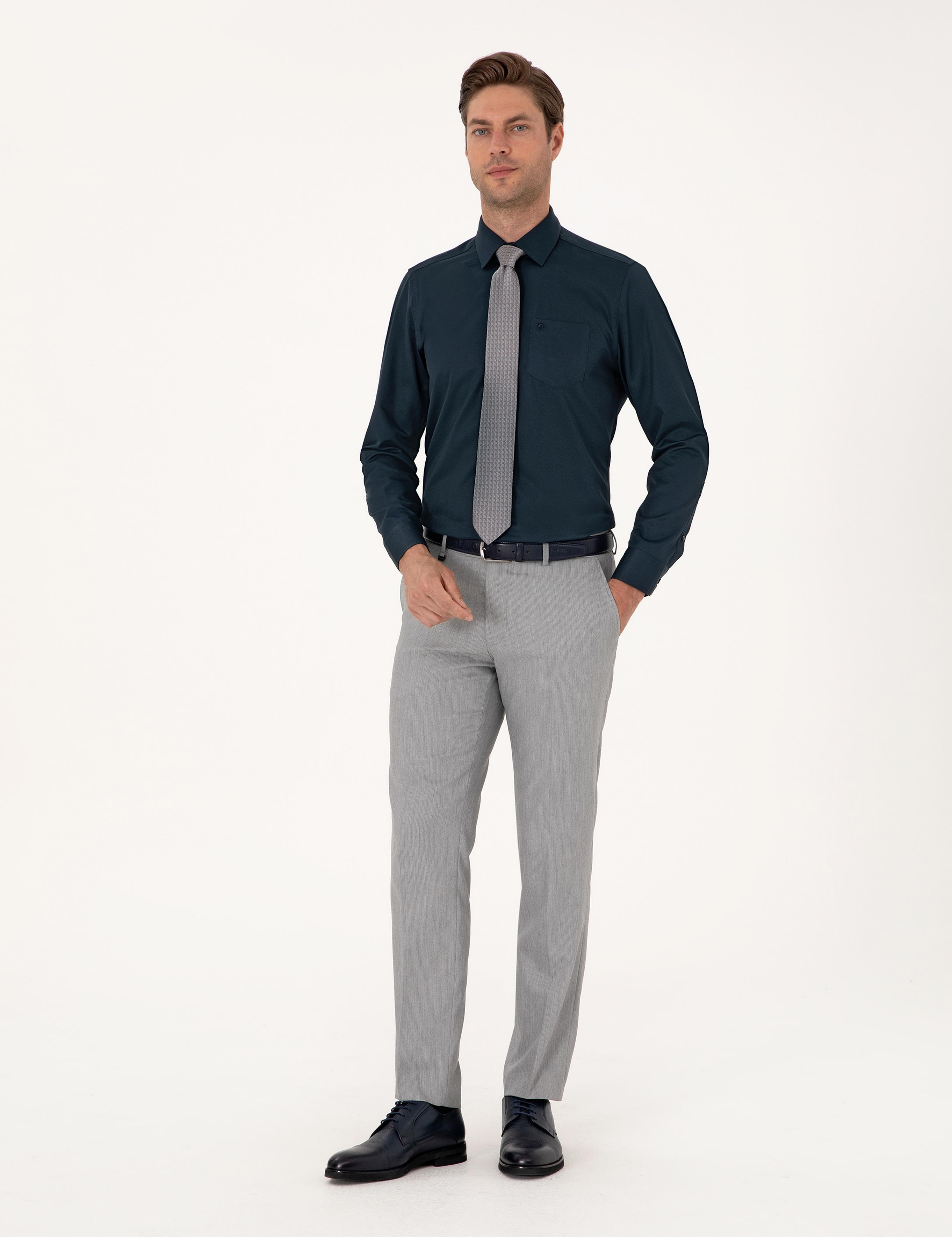 Lacivert Regular Fit Basic Gömlek