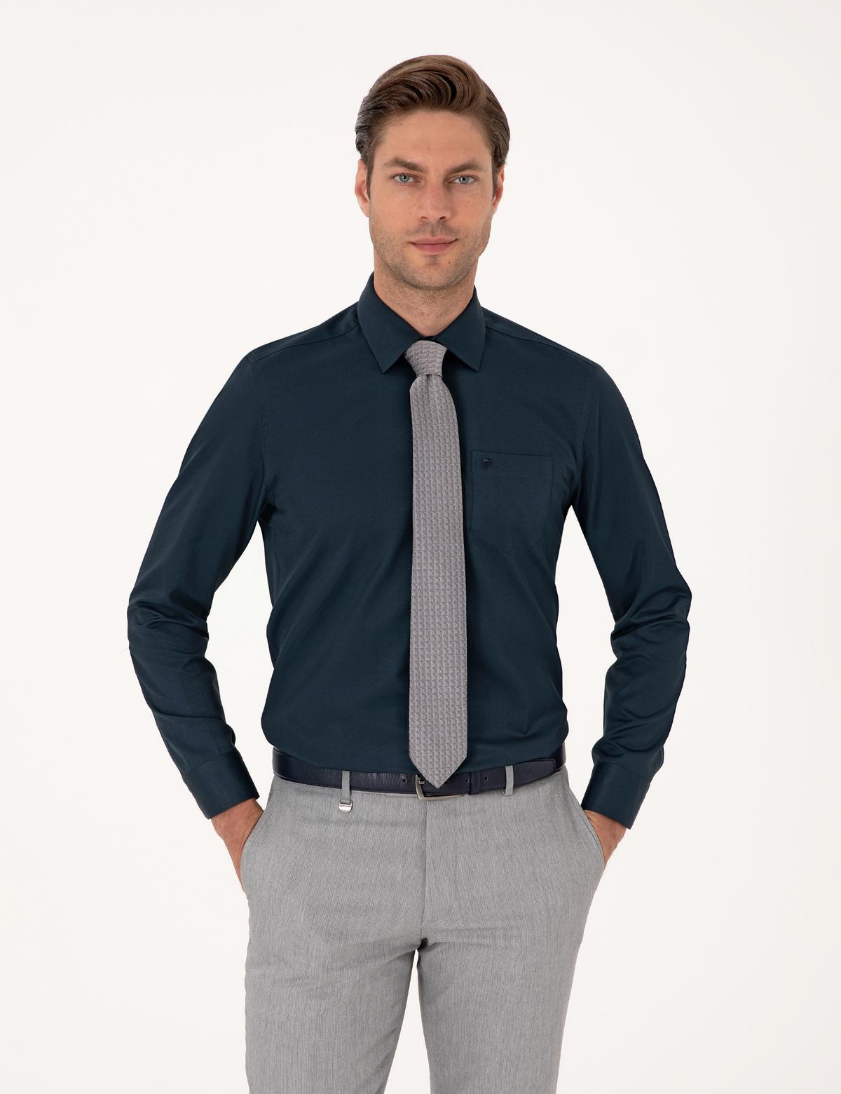 Lacivert Regular Fit Basic Gömlek