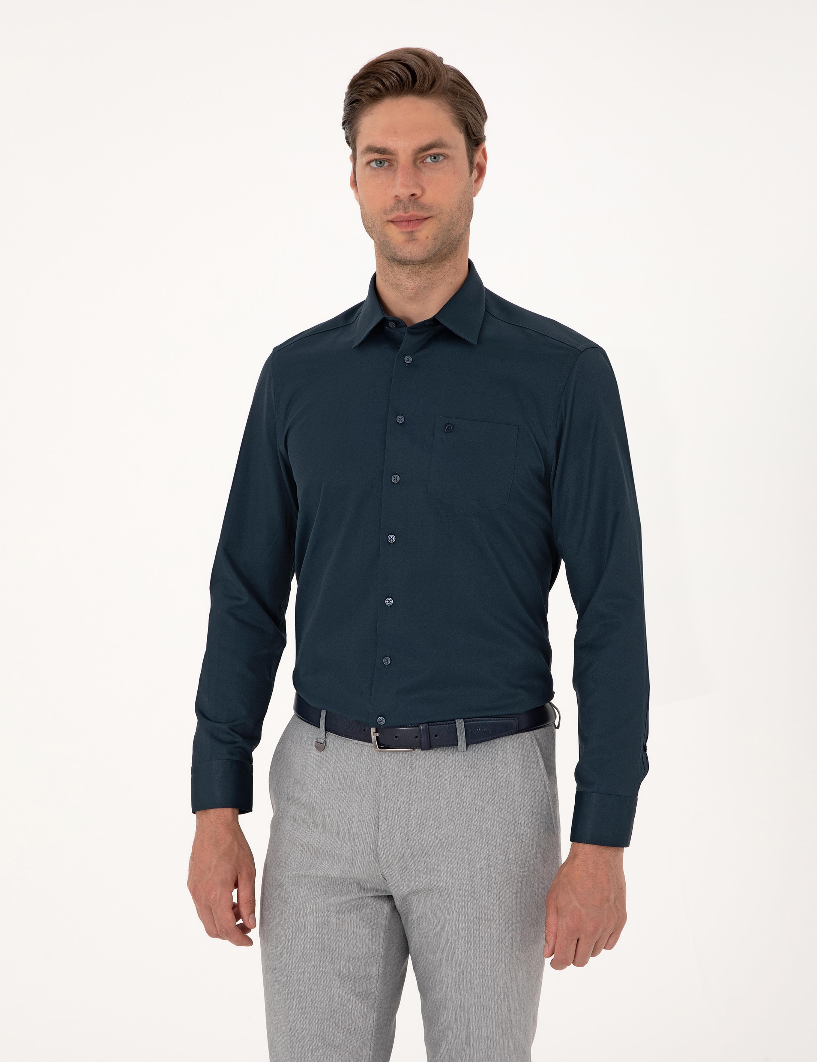 Lacivert Regular Fit Basic Gömlek