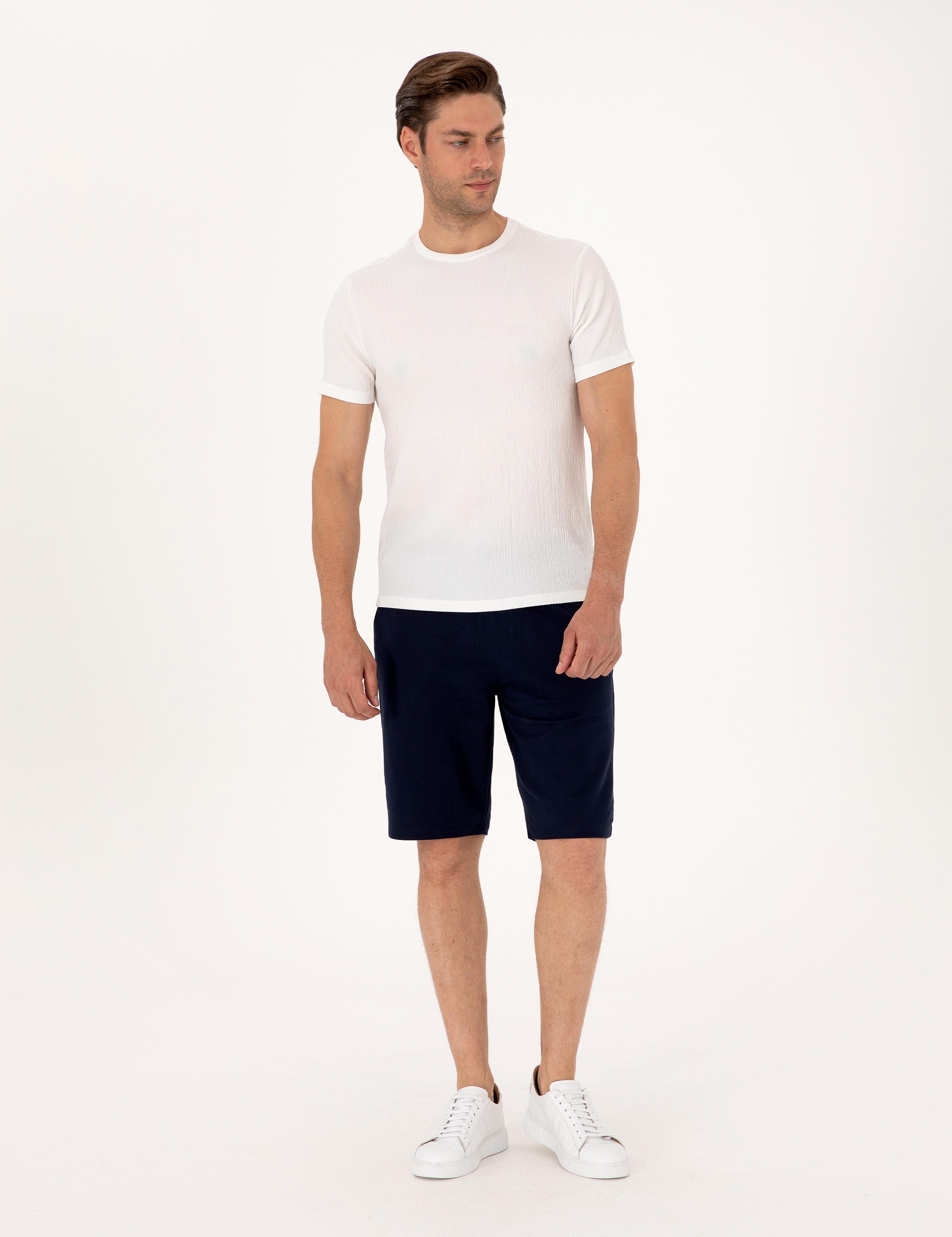 Lacivert Slim Fit Örme Şort