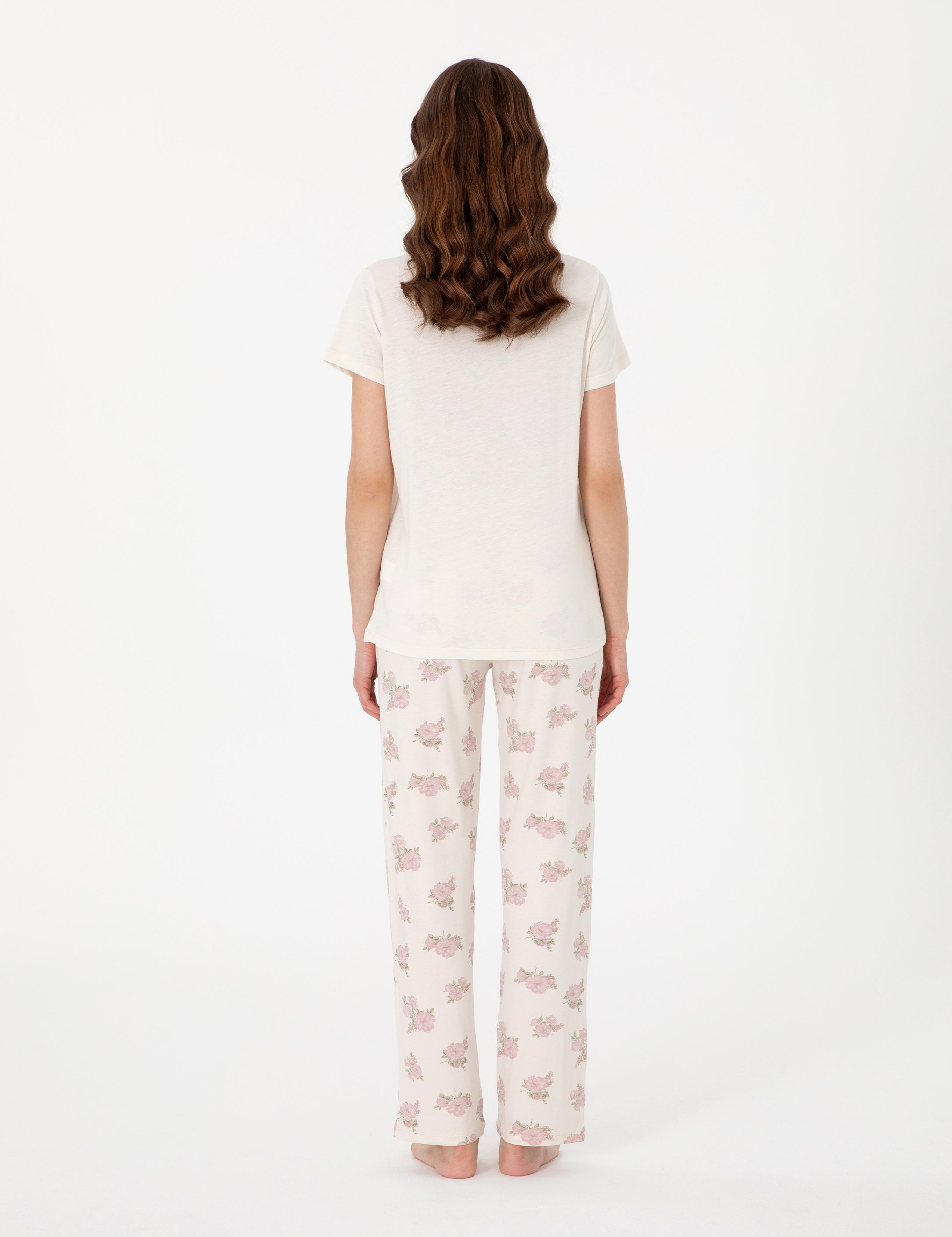 Krem Kısakollu Lohusa Pijama Takımı
