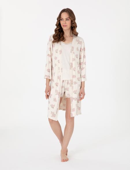 Krem 3'lü Pijama Takımı