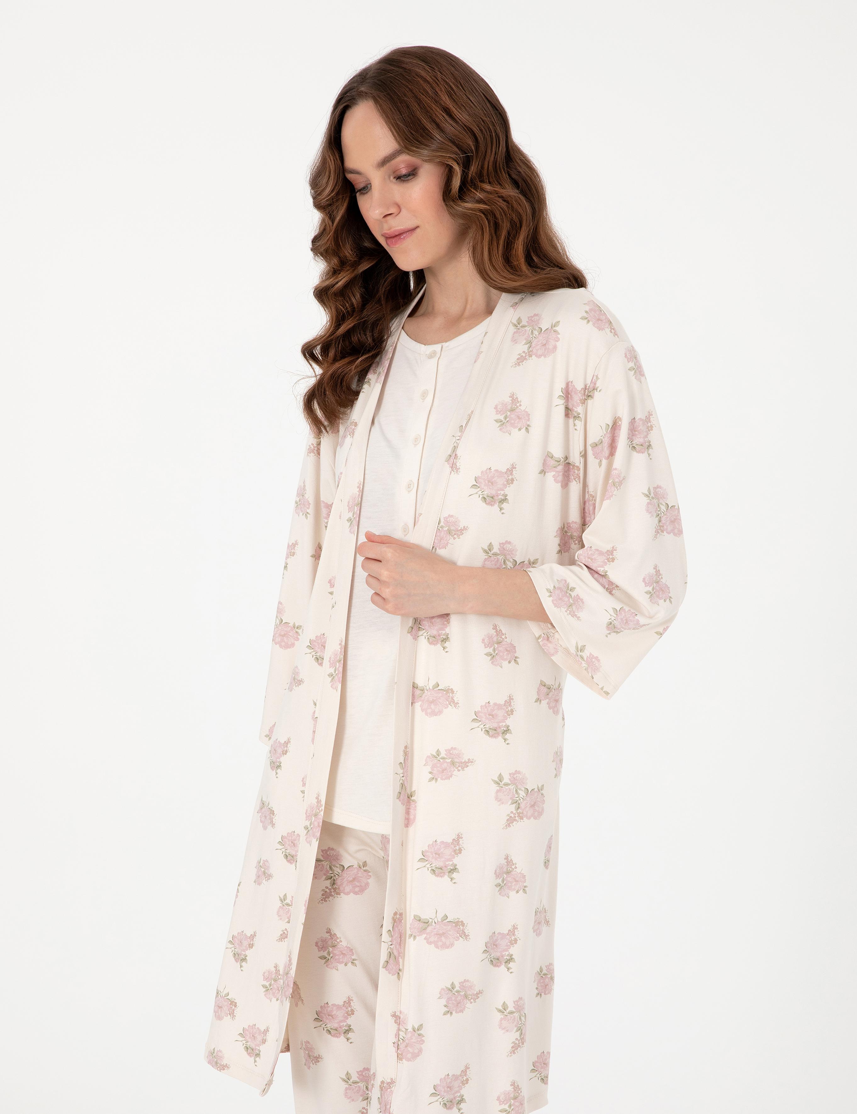 Krem 3'lü Lohusa Pijama Takımı
