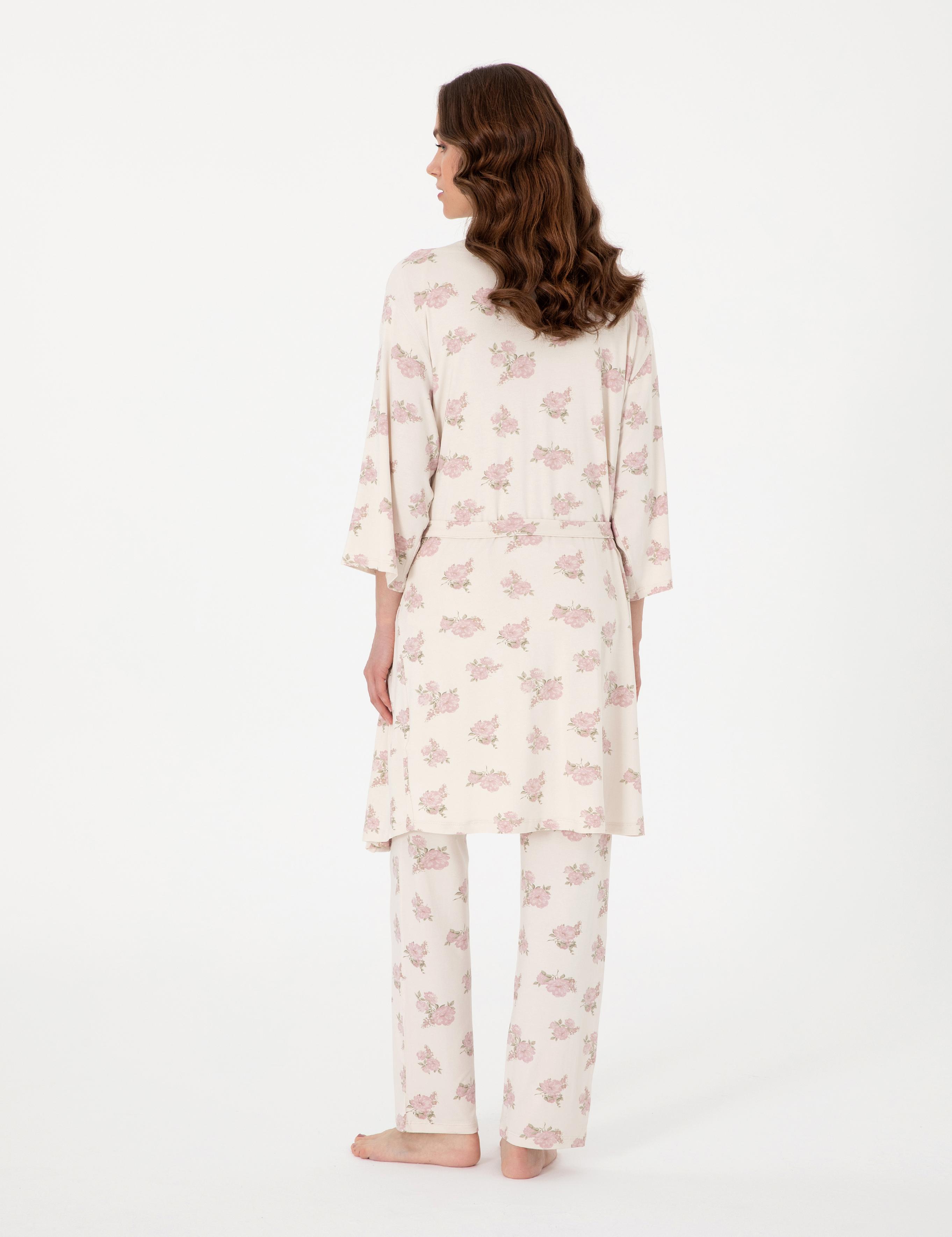 Krem 3'lü Lohusa Pijama Takımı