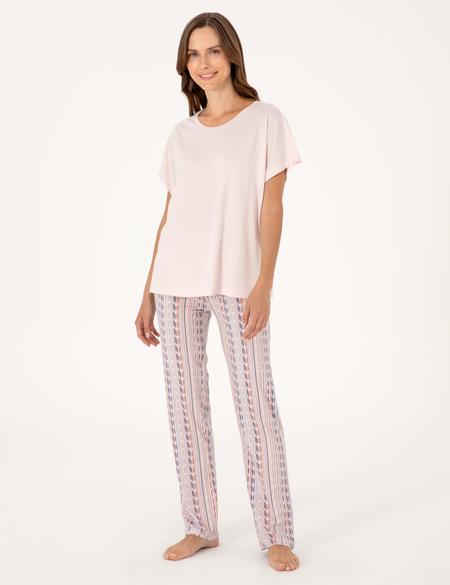 Pudra Kısakollu Pijama Takımı