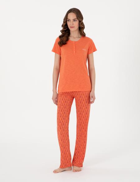 Turuncu Kısakollu Pijama Takımı