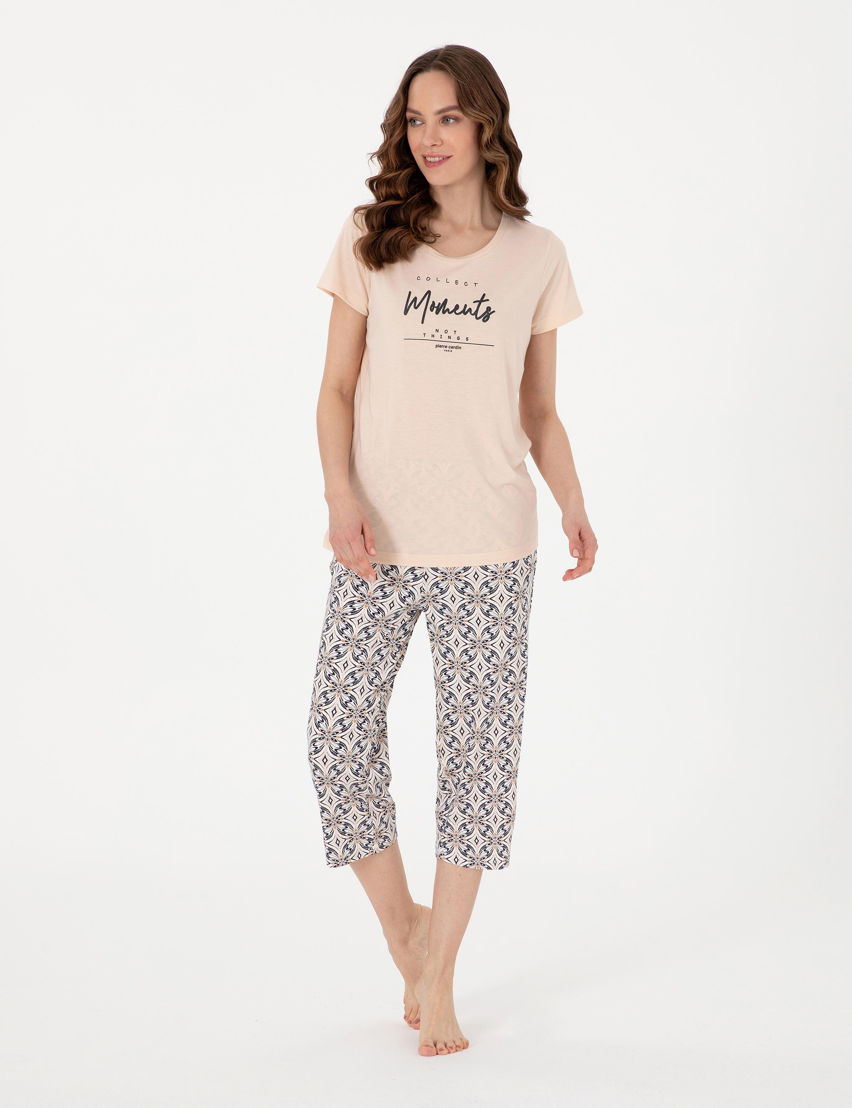 Bej Kısakollu Kapri Pijama Takımı