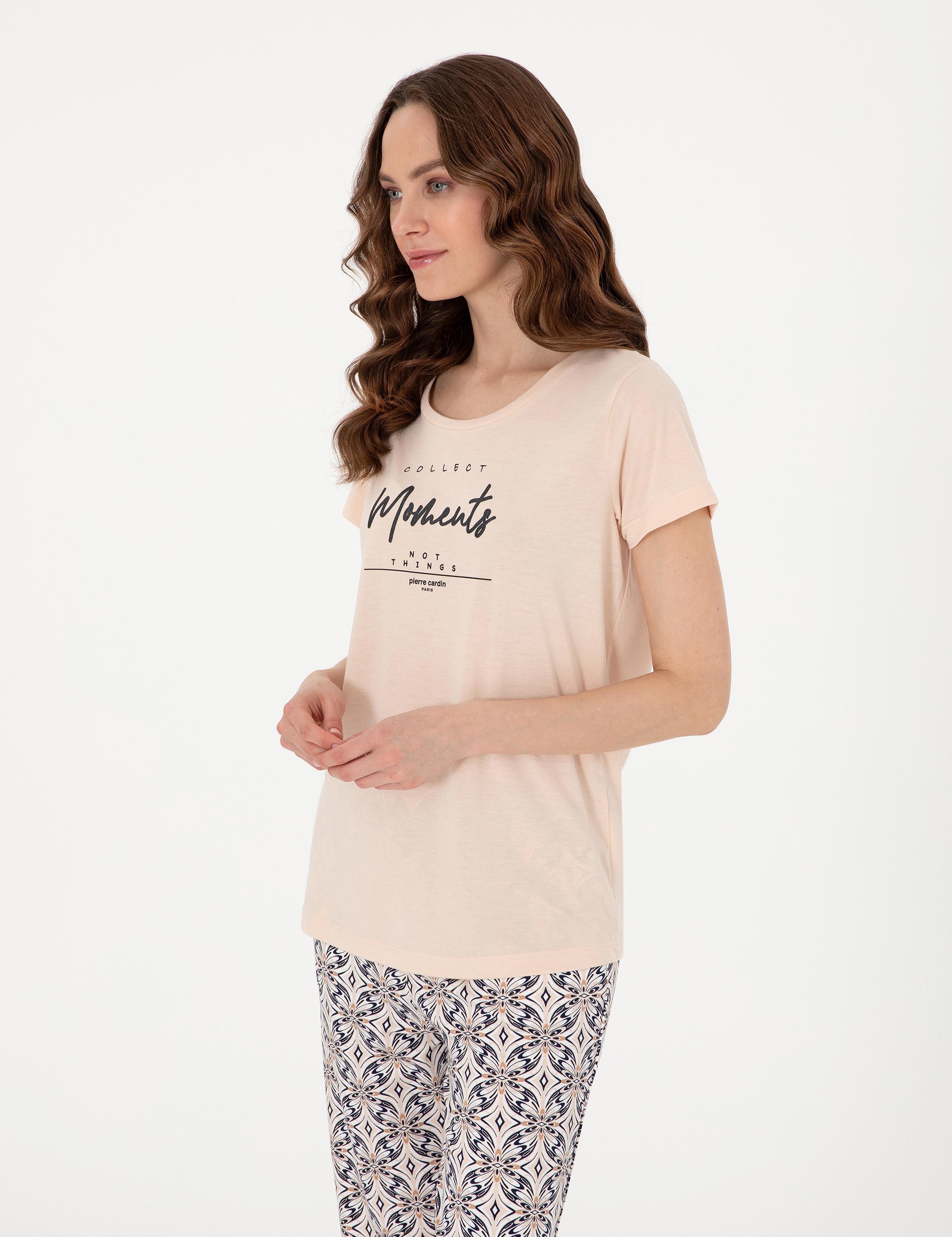 Bej Kısakollu Kapri Pijama Takımı