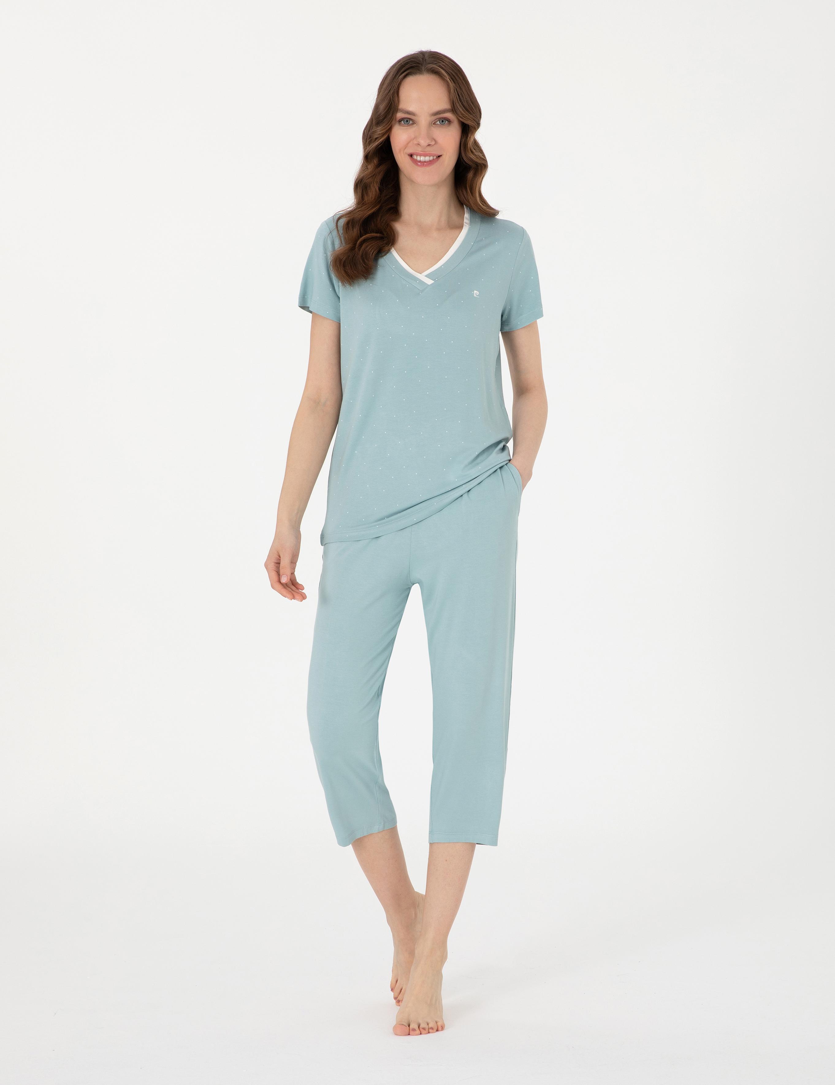 Su Yeşili Kısakollu Kapri Pijama Takımı