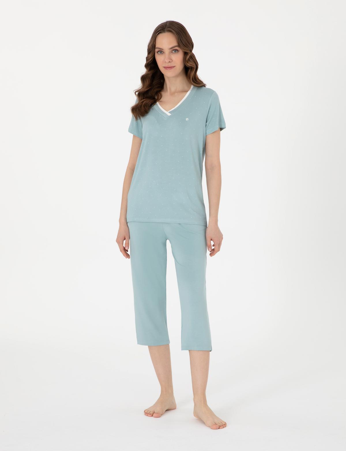 Su Yeşili Kısakollu Kapri Pijama Takımı