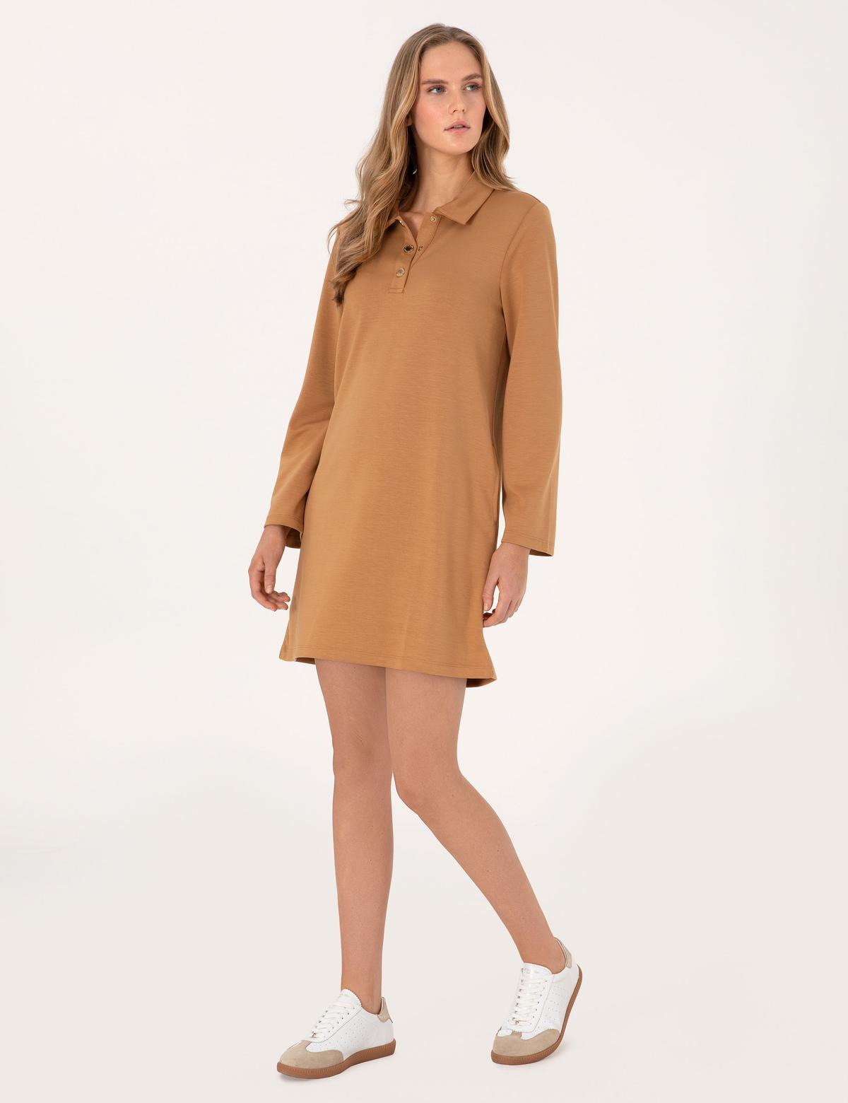 Camel Regular Fit Modal Kumaş Örme Elbise