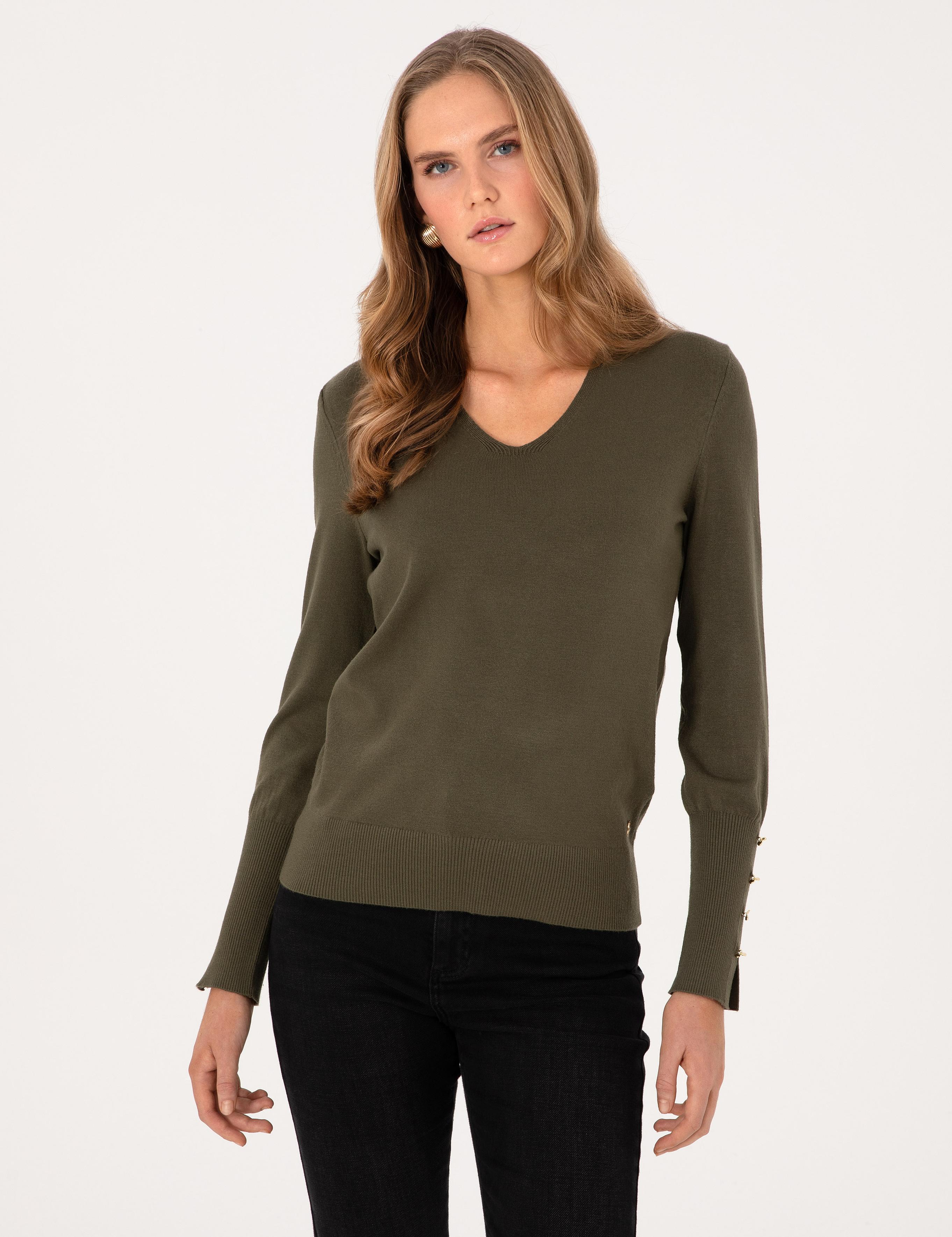 Haki Slim Fit Basic Kazak