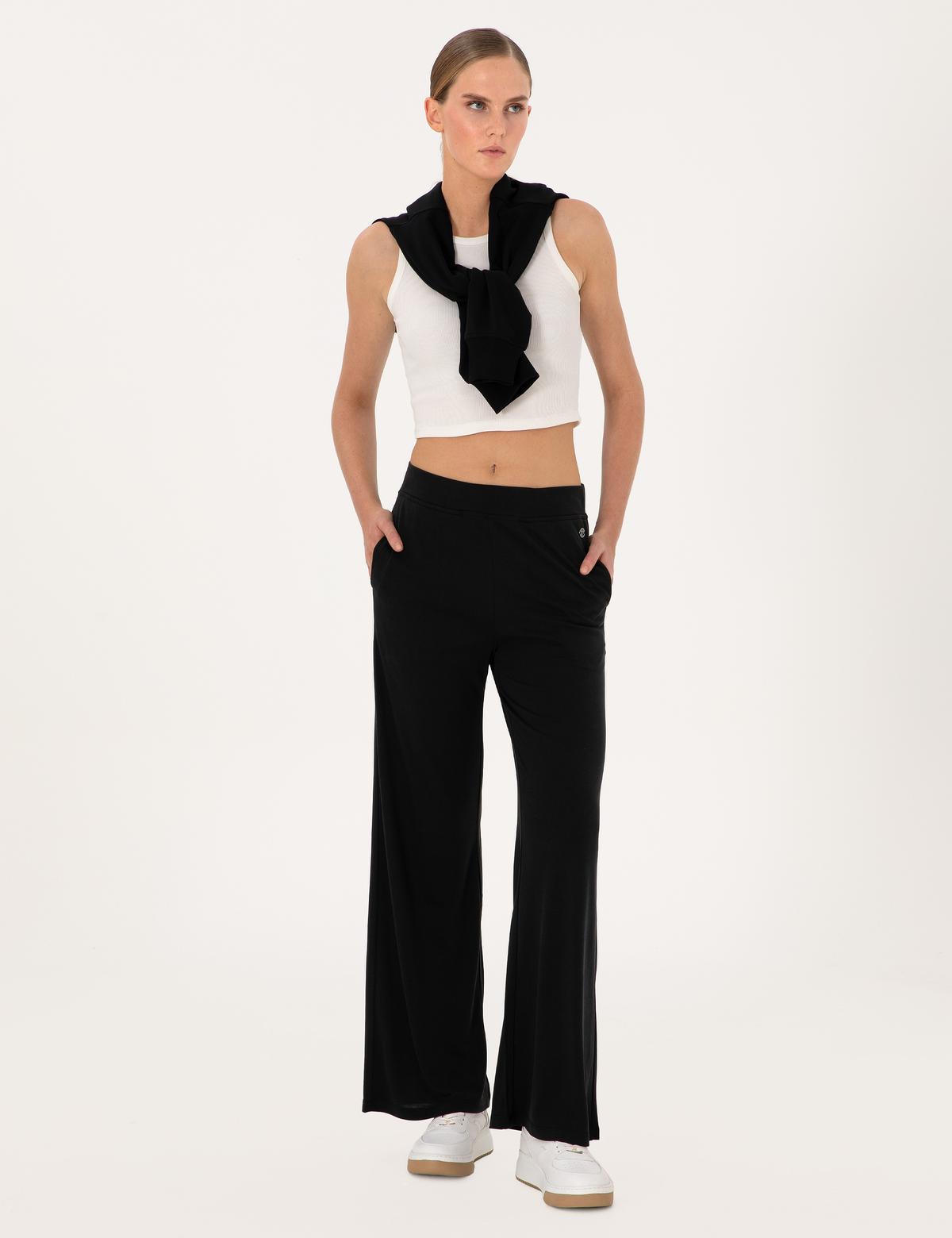 Siyah Loose Fit Modal Karışımlı Eşofman Altı