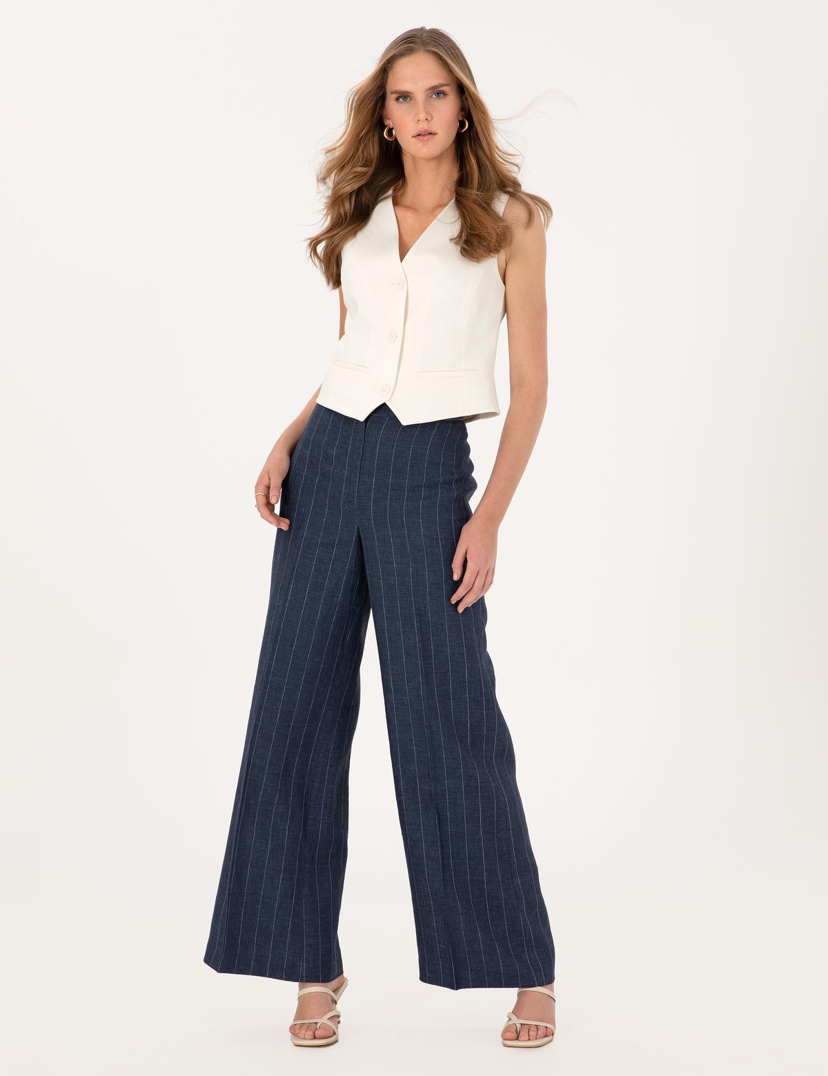 Lacivert Keten Pantolon