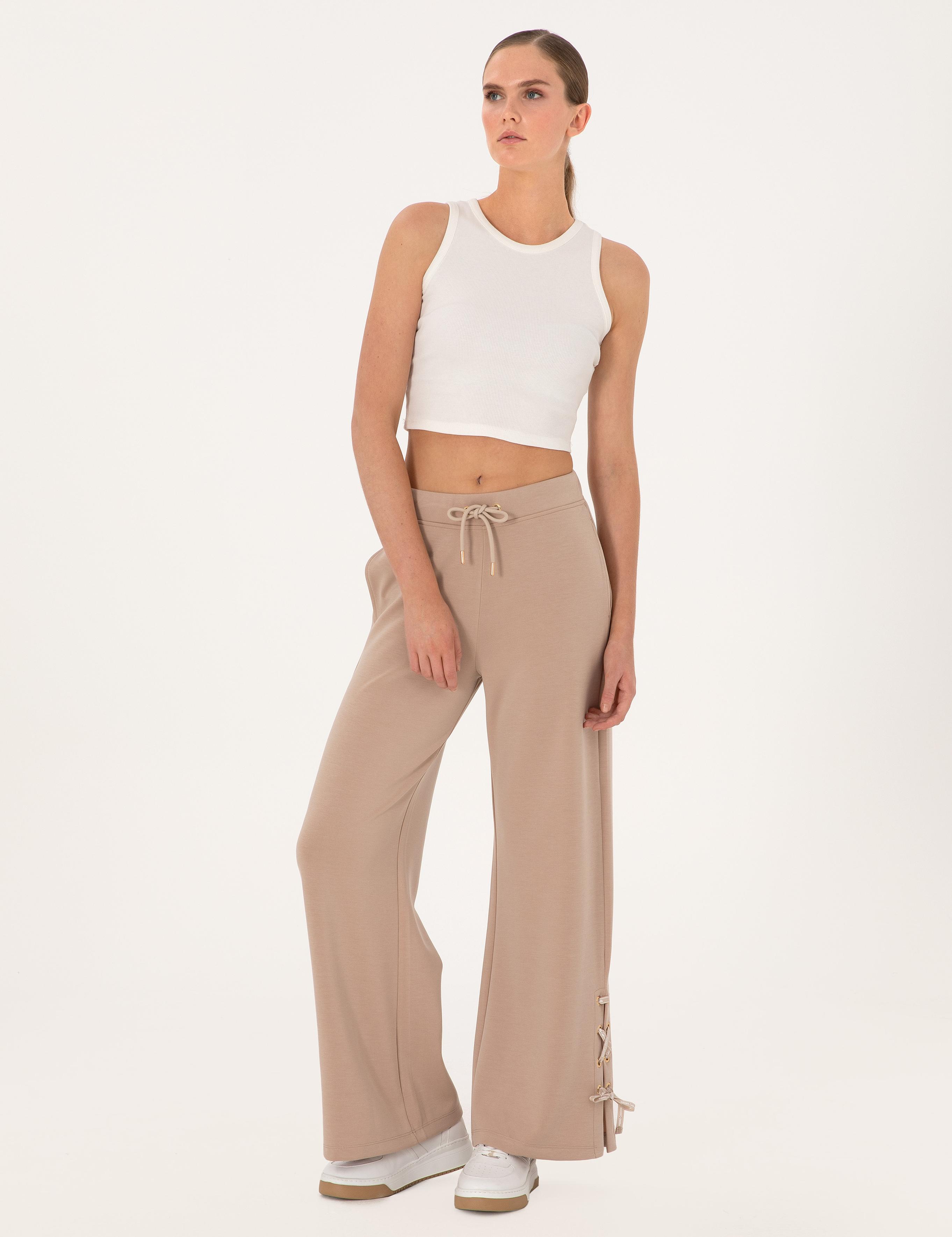 Bej Flare Fit Modal Karışımlı Eşofman Altı
