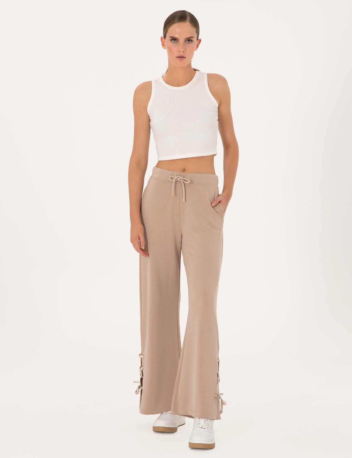 Bej Flare Fit Modal Karışımlı Eşofman Altı