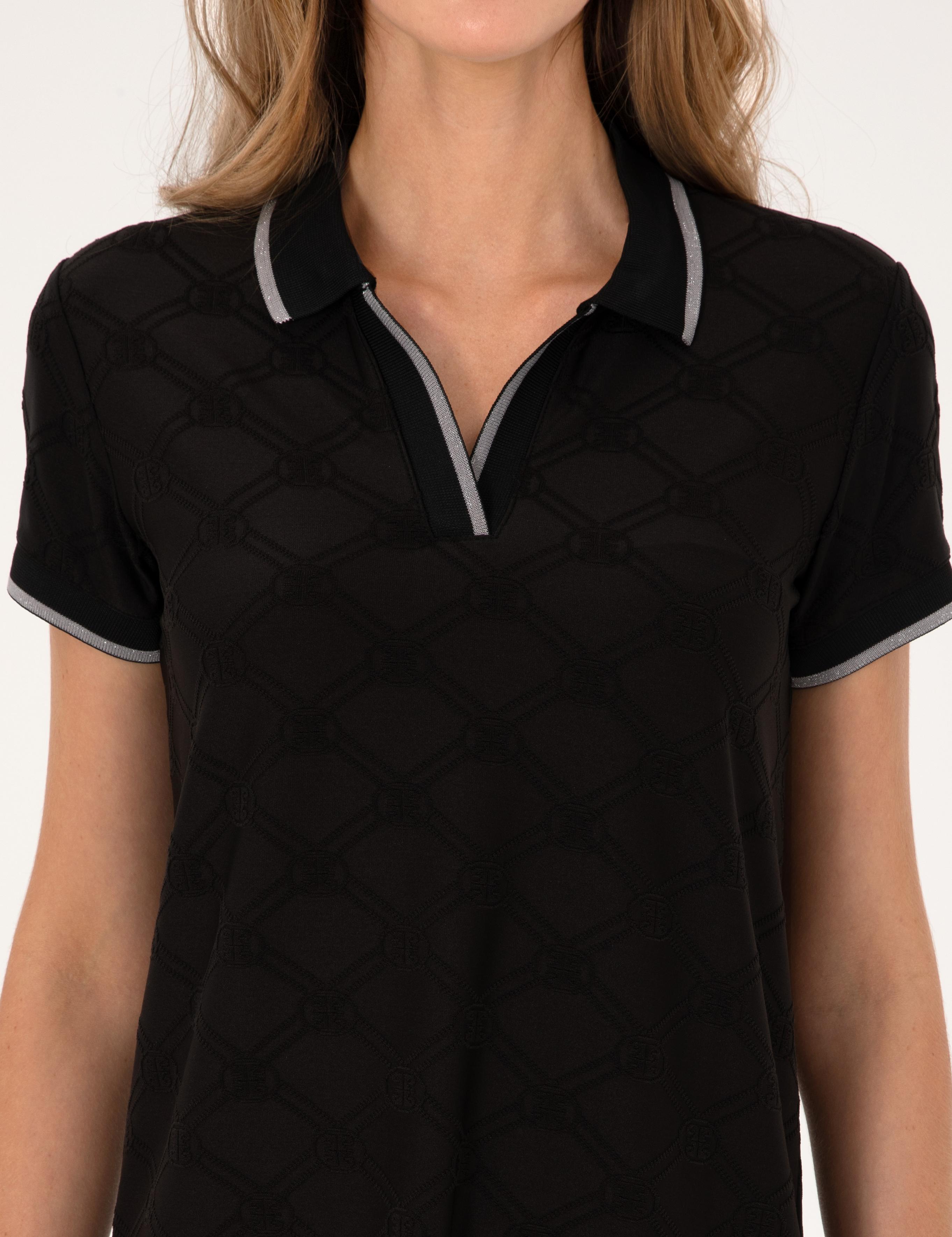 Siyah Desenli Polo Yaka Elbise